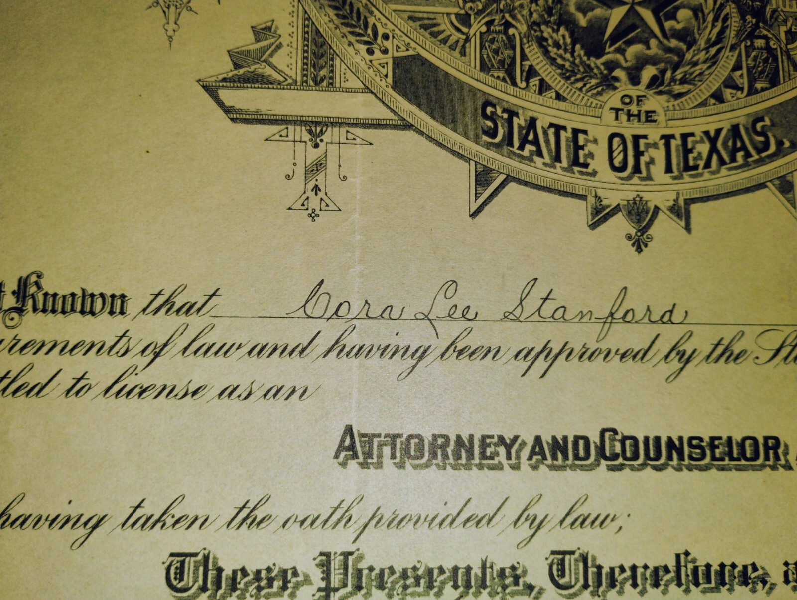 Original 1936 Supreme Court Of Texas State Bar Certificate w SEAL w Signatures