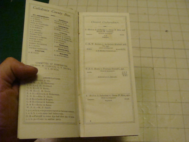 Vintage Original 1875 COURT CALENDAR – COUNTY OF CALEDONIA december term