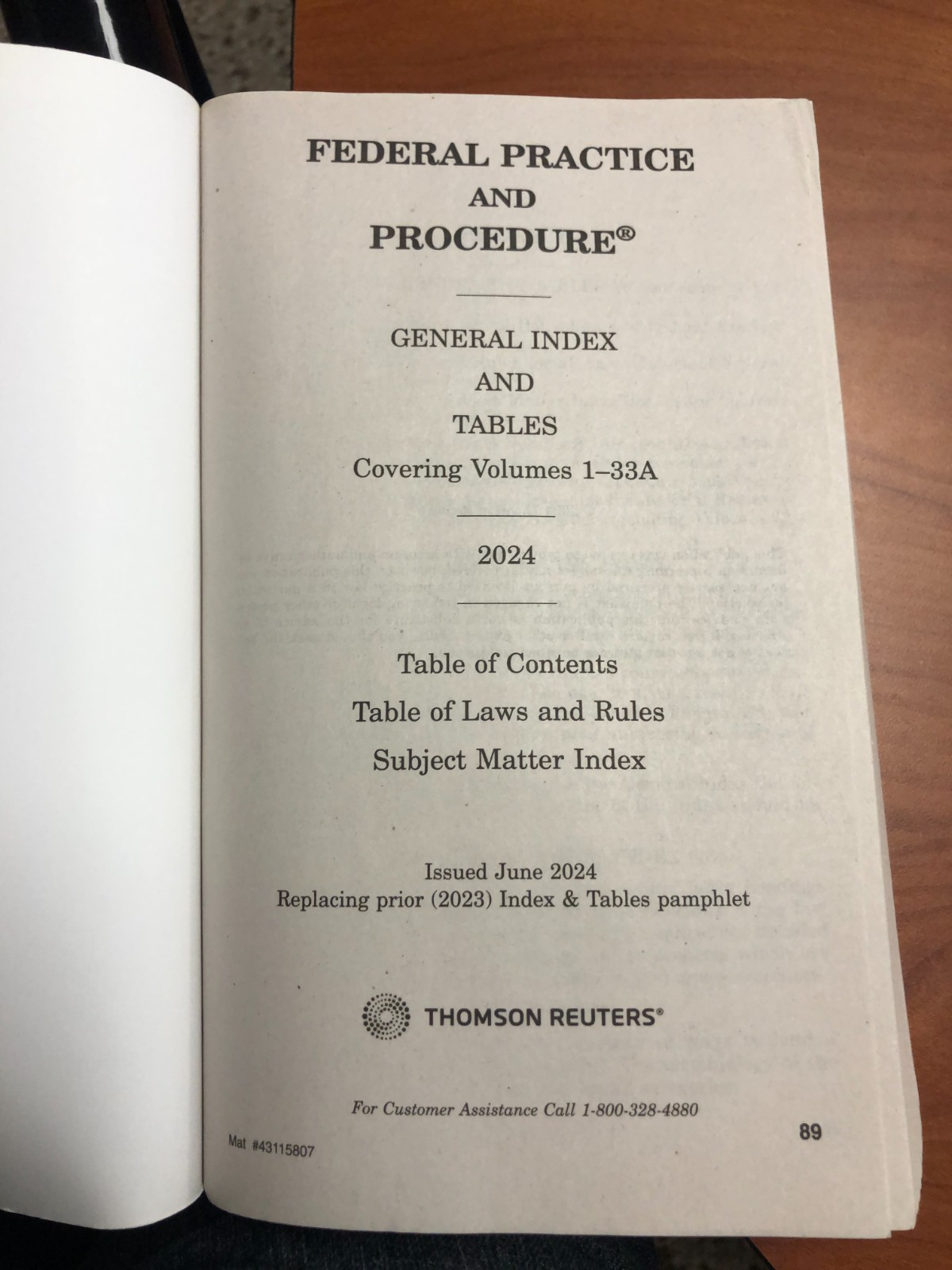 Thomson Reuters Federal Practice and Procedure, Wright & Miller General Index