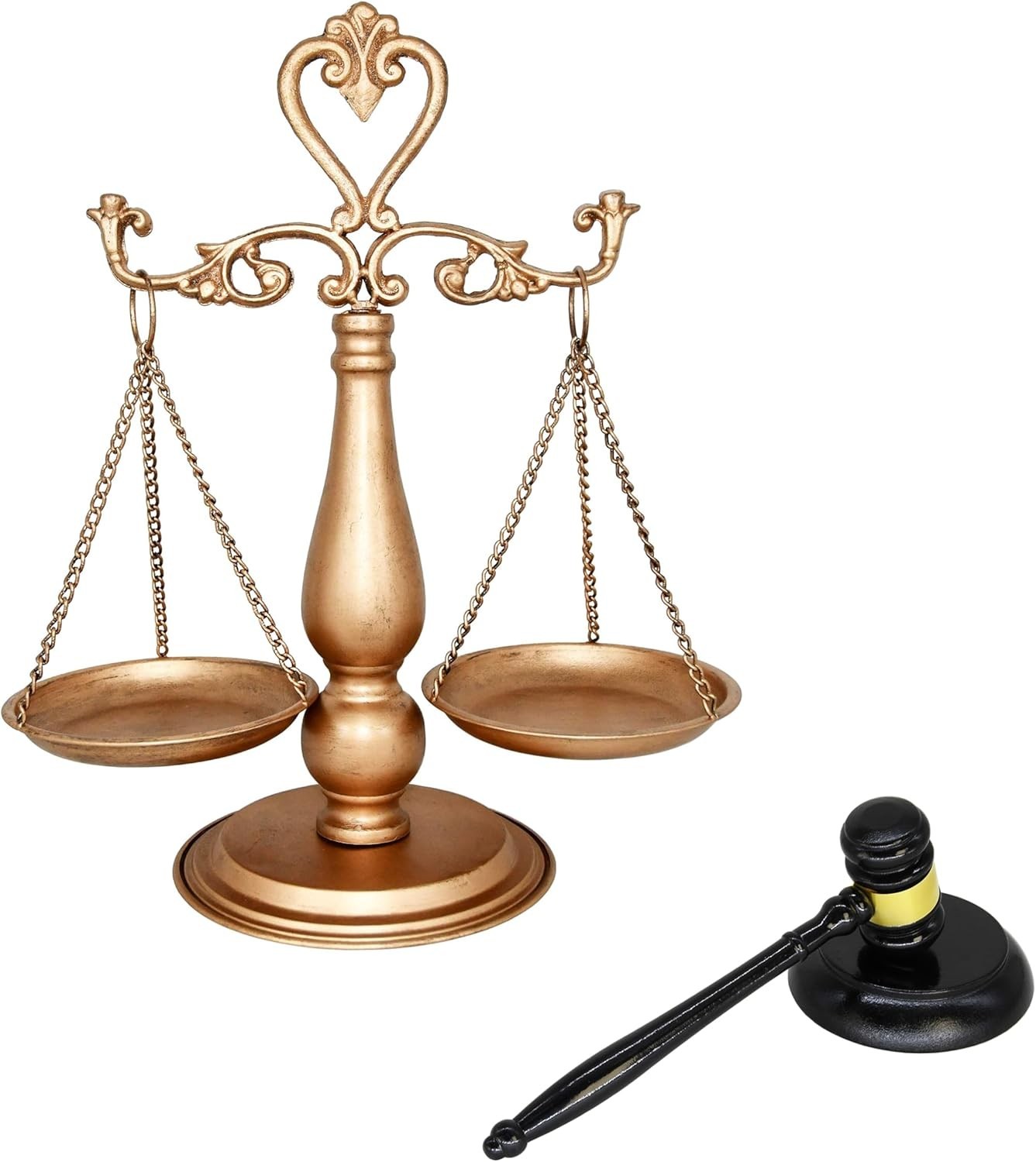 Antique Metal Justice Represent Libra Jewelry Tower W/ Fixed Beam/w Wooden Gavel