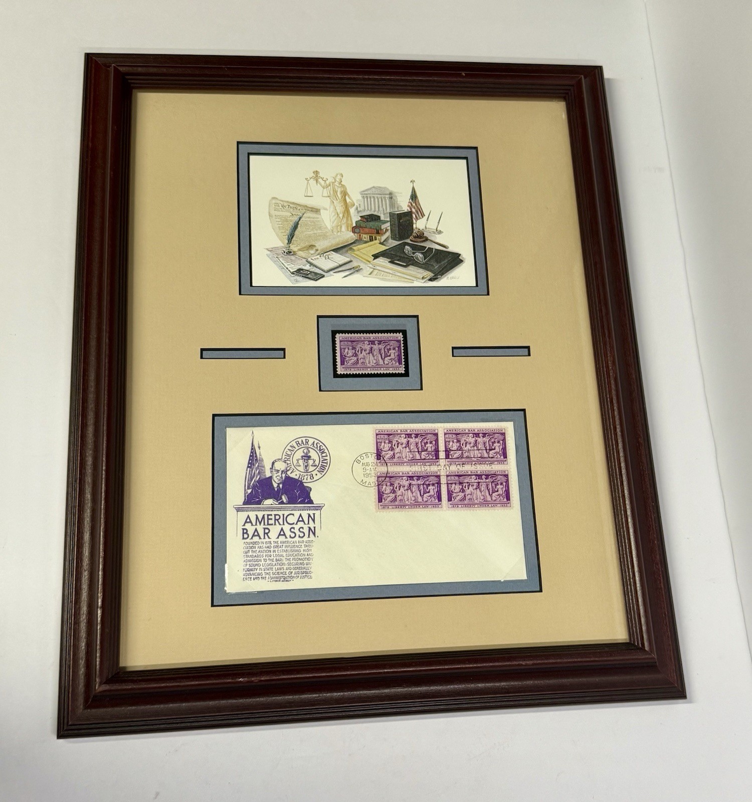 5-3 Cent 1953 Postage Stamps American Bar Association Framed & Matted Collage