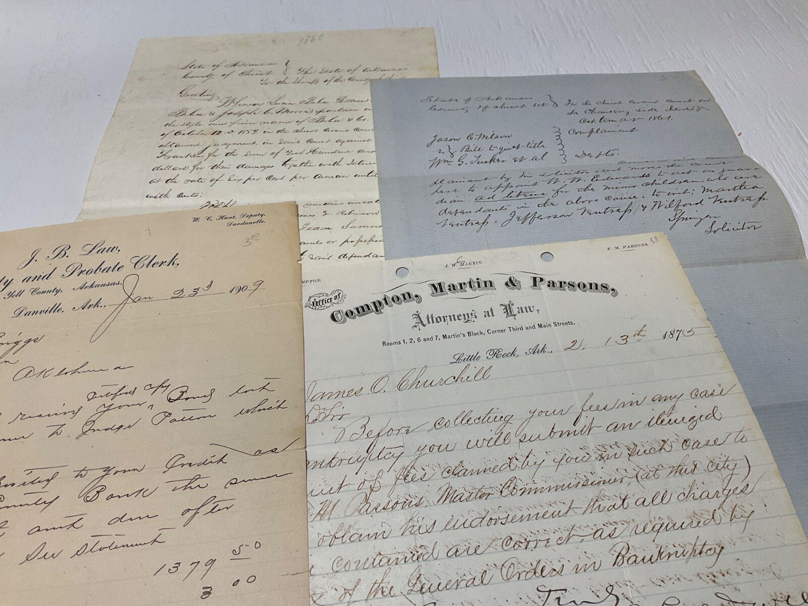 ARKANSAS LOT 4 DOCUMENTS CIVIL WAR TO 1909 BANKRUPTCY CHILDREN CIVIL SUIT @312