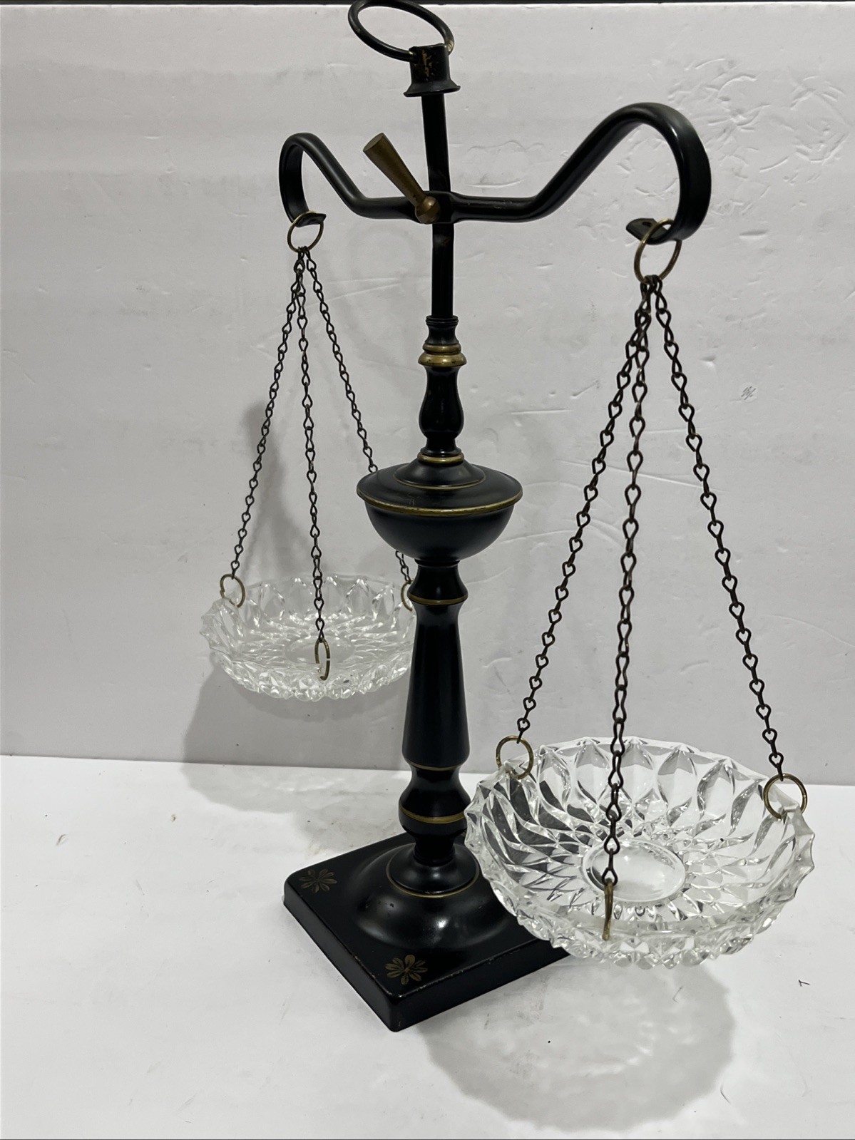 Vintage Scales of Justice Cast Iron, Metal Glass Balance Scale 18.5”