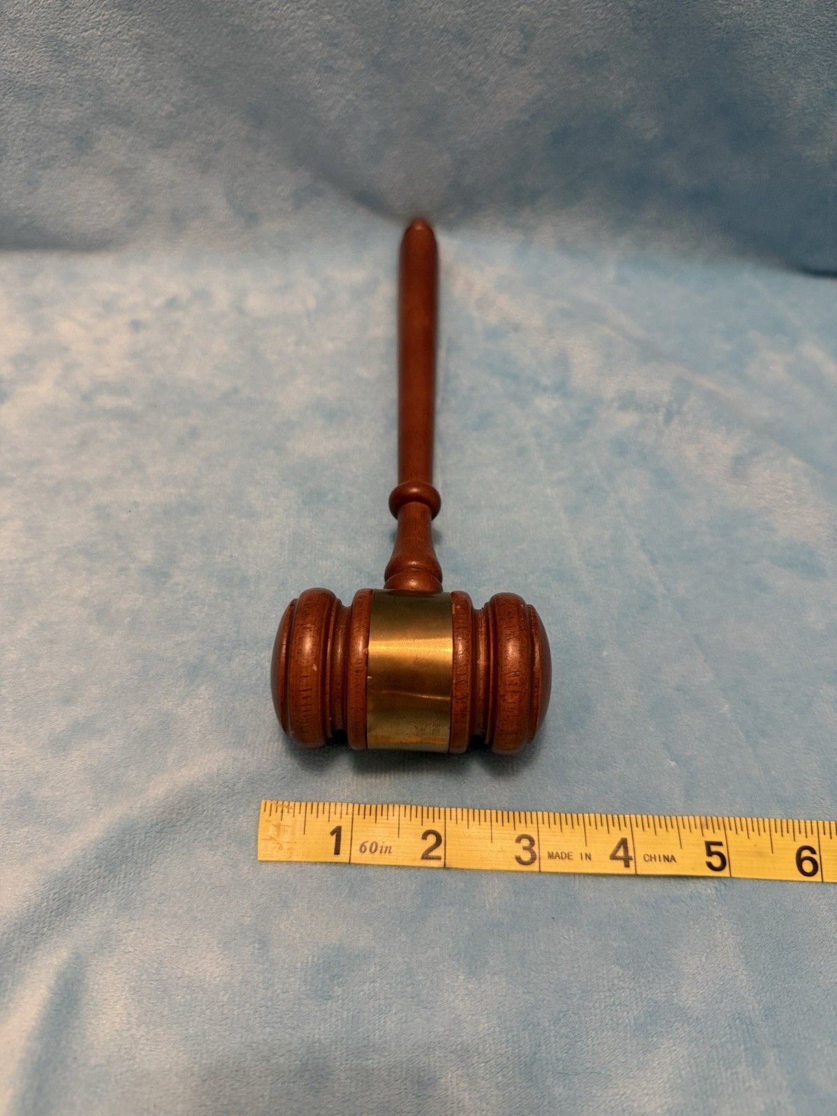 Genuine Vintage Wooden Judge’s Gavel Mallet 1990’s 10 Inch Walnut Gold Band