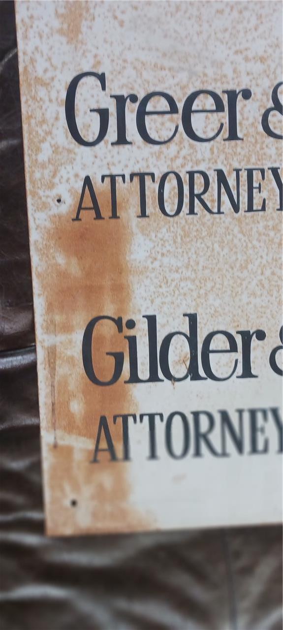 VINTAGE TULSA METAL SIGN ATTORNEYS AT LAW DON L GILDER JEFFERSONE G GREER