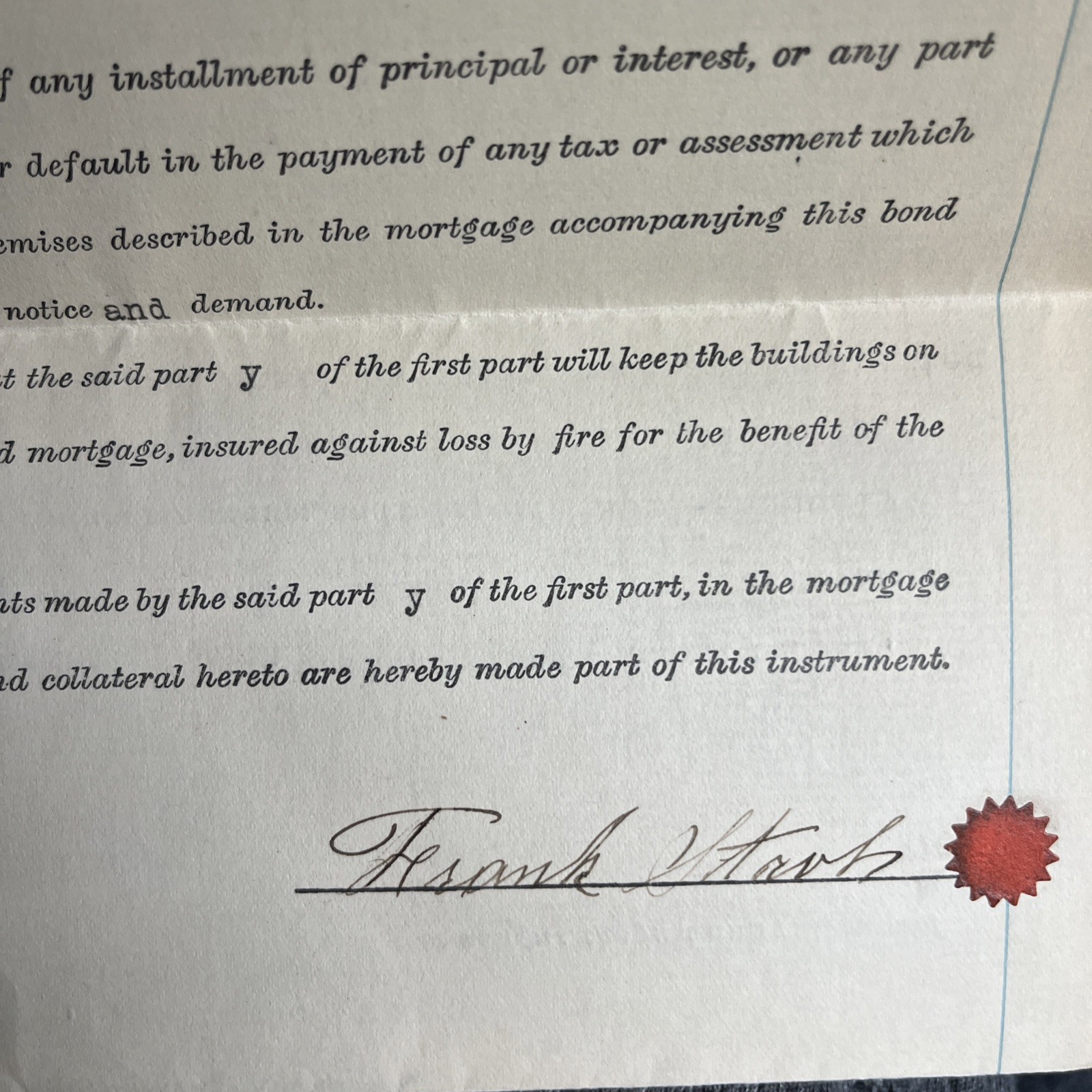 SIGNED STAMPED SEALED Legal BOND Document 1921 NEW ROCHELLE NY Armenian LAMBDEN