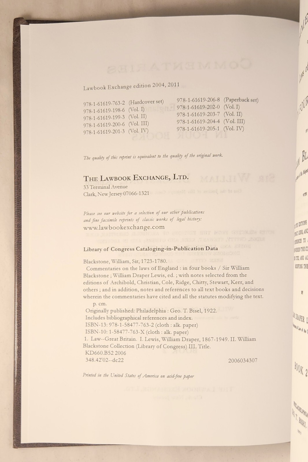 Blackstone’s Commentaries Lewis’ Reference American ed. Lot of 3 of 4 vol Set
