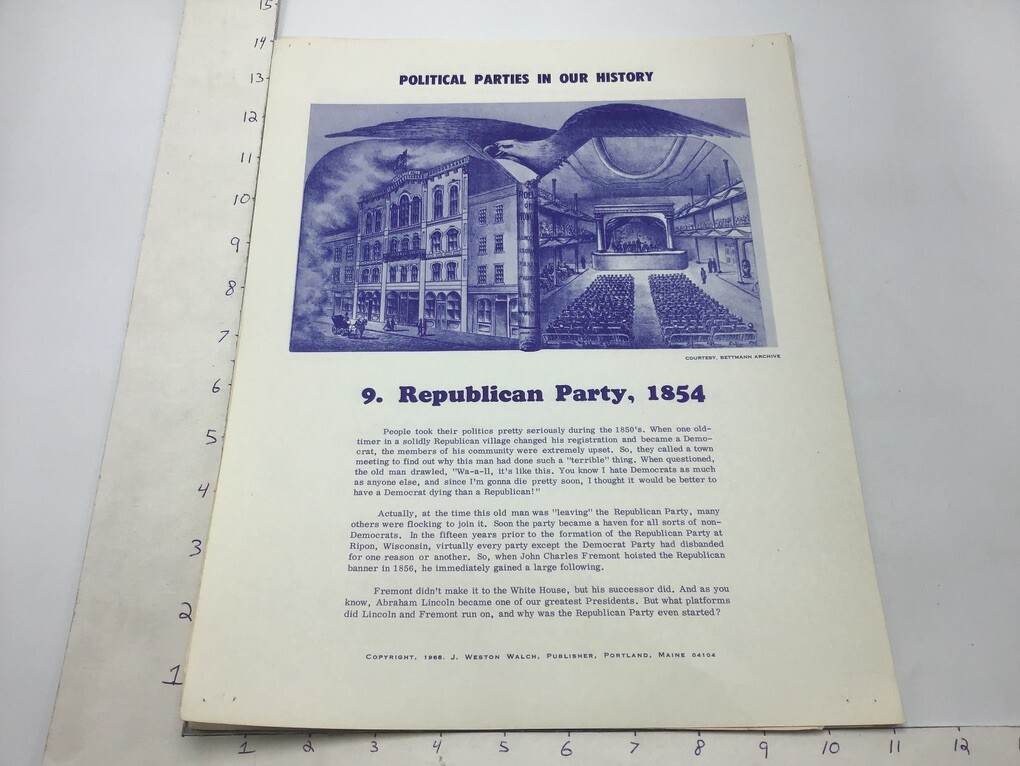 Original 1968 Poster: Political Parties in our History: REPUBLICAN PARTY, 1854