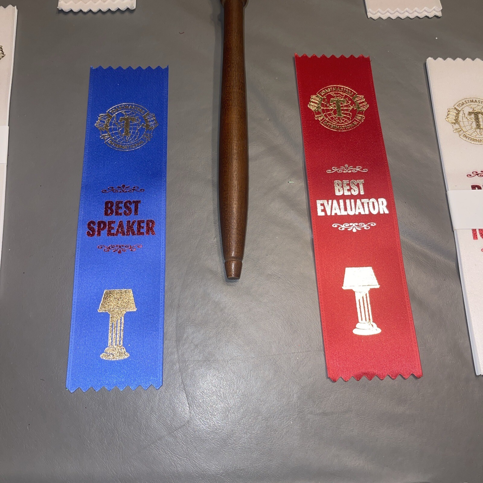 Vintage Wooden Gavel Judge/ Auction. Toast Masters International Ribbons