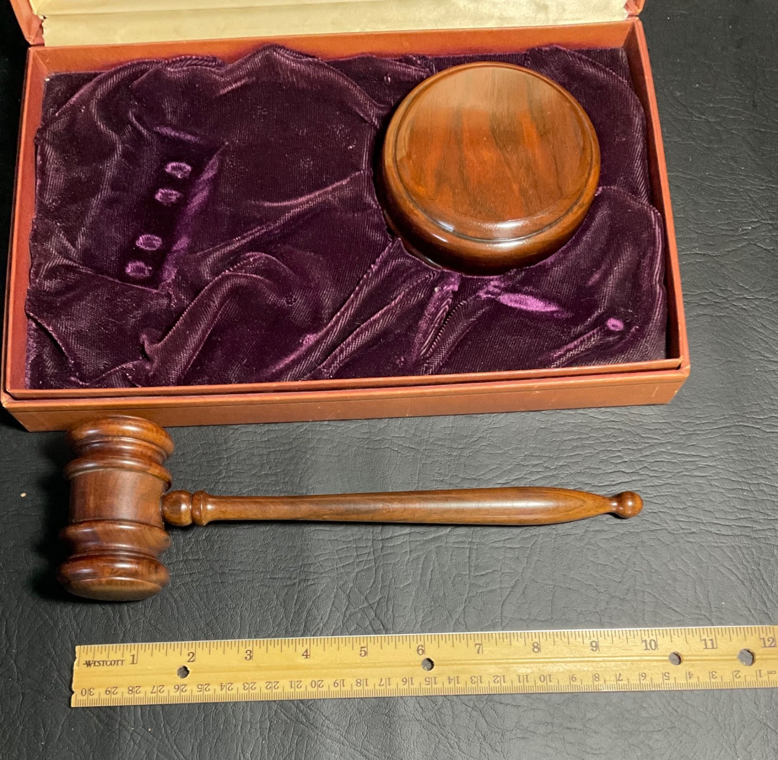 Vintage Long Life Presentation Gavel Set Walnut Wood Base