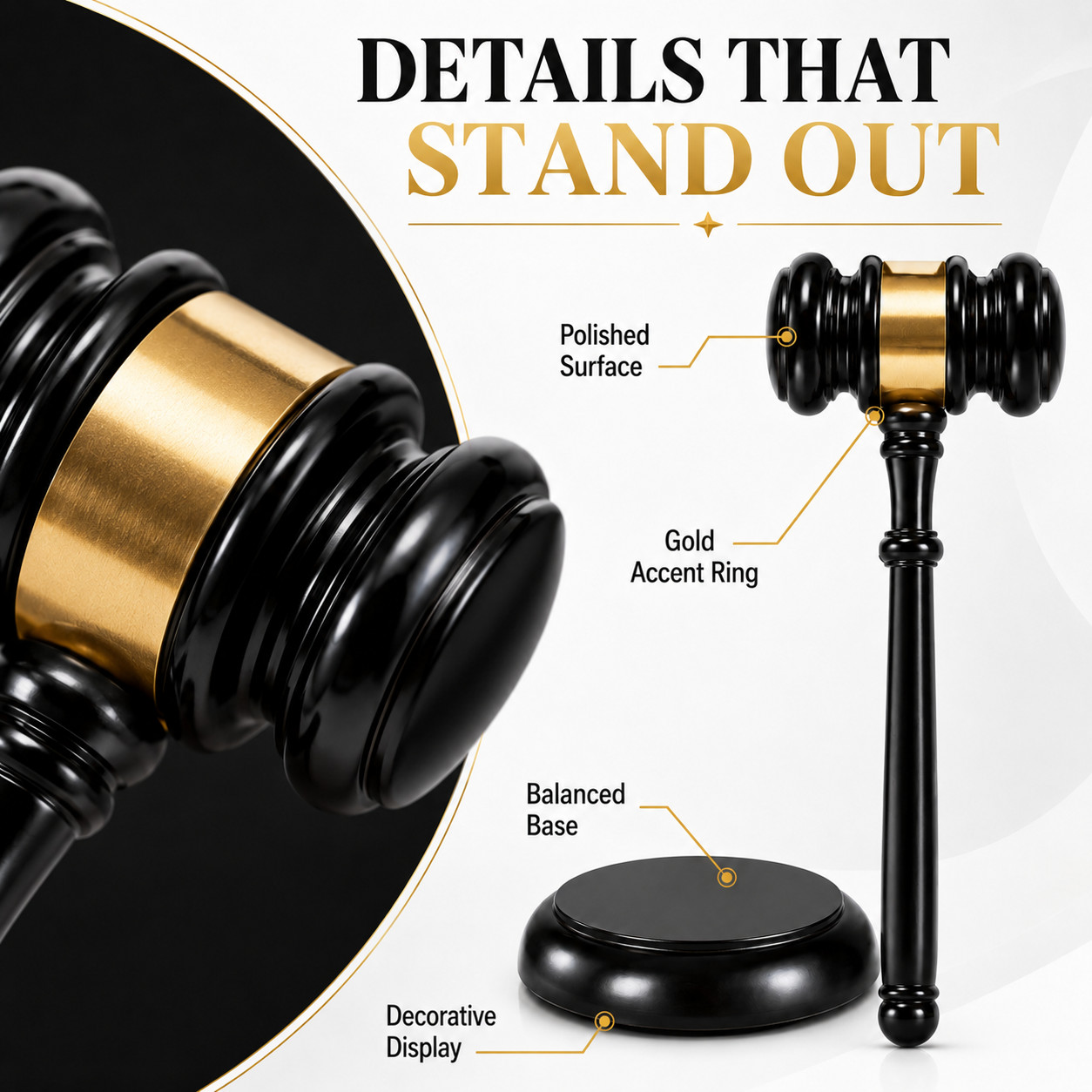 Judge Gavel Display Set with Base Elegant Office Desk Decor Gift for Lawyers