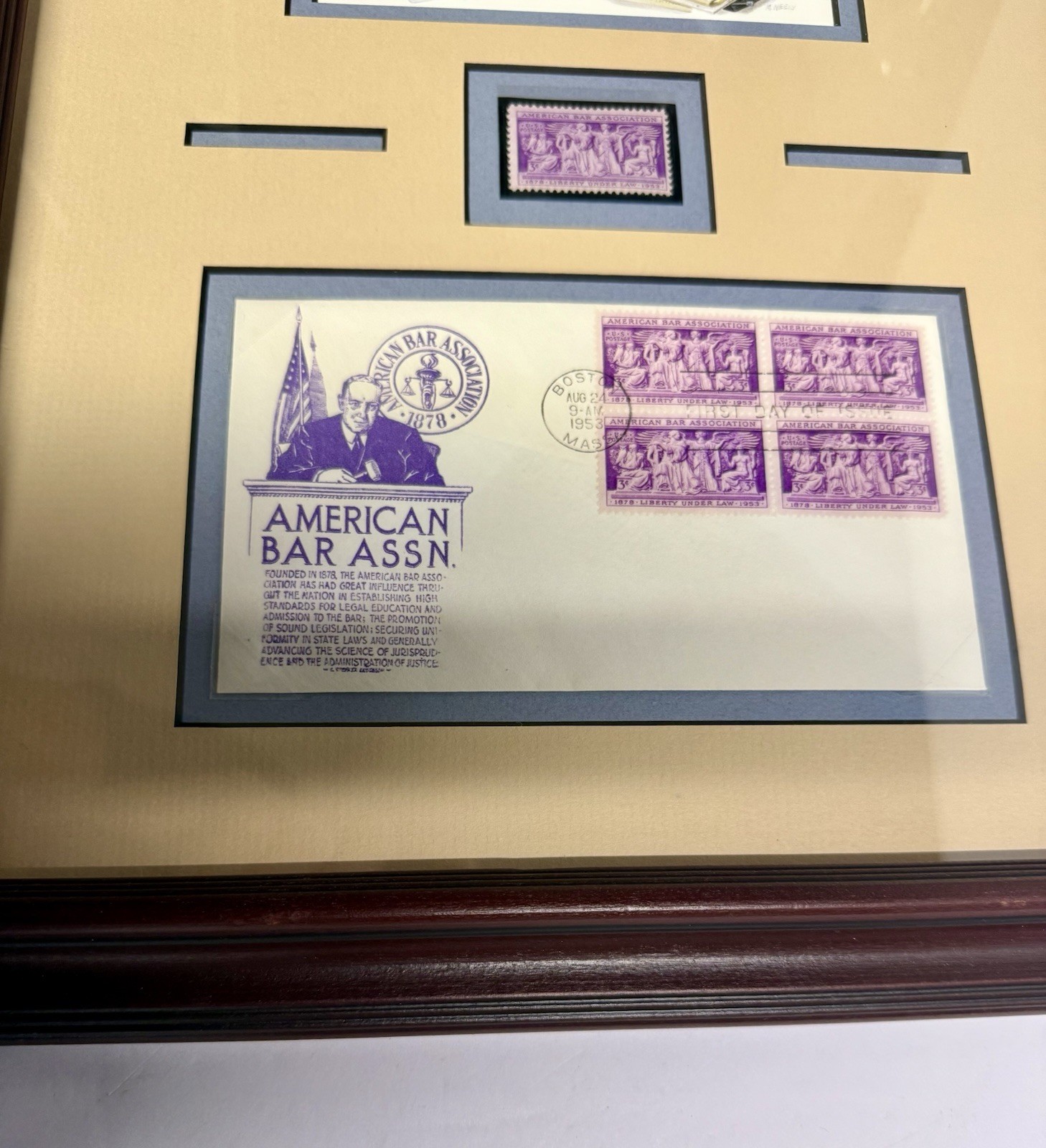 5-3 Cent 1953 Postage Stamps American Bar Association Framed & Matted Collage