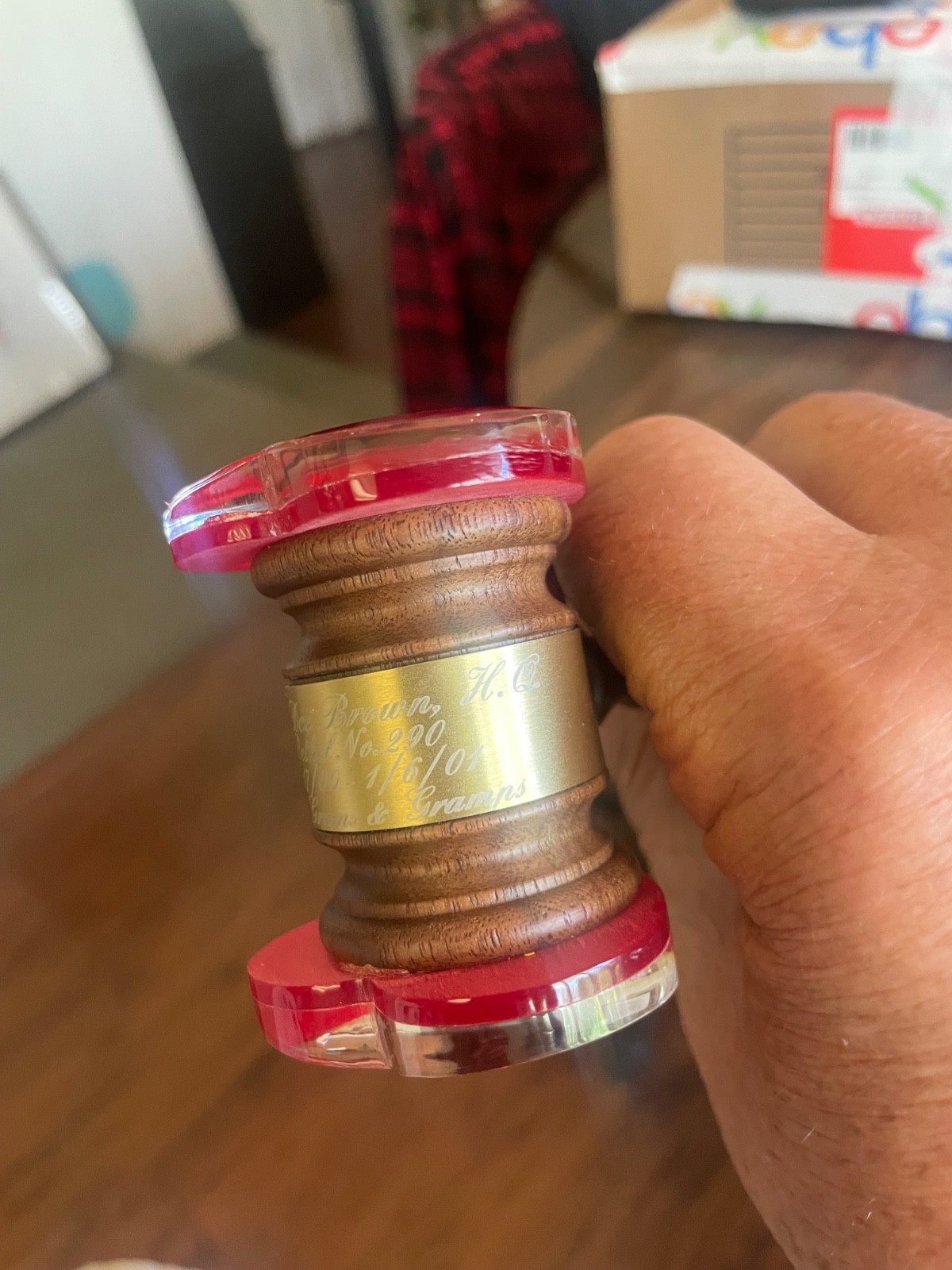 Vintage Wooden Gavel Wood – heart shaped heads – engraved with a baby’s passing