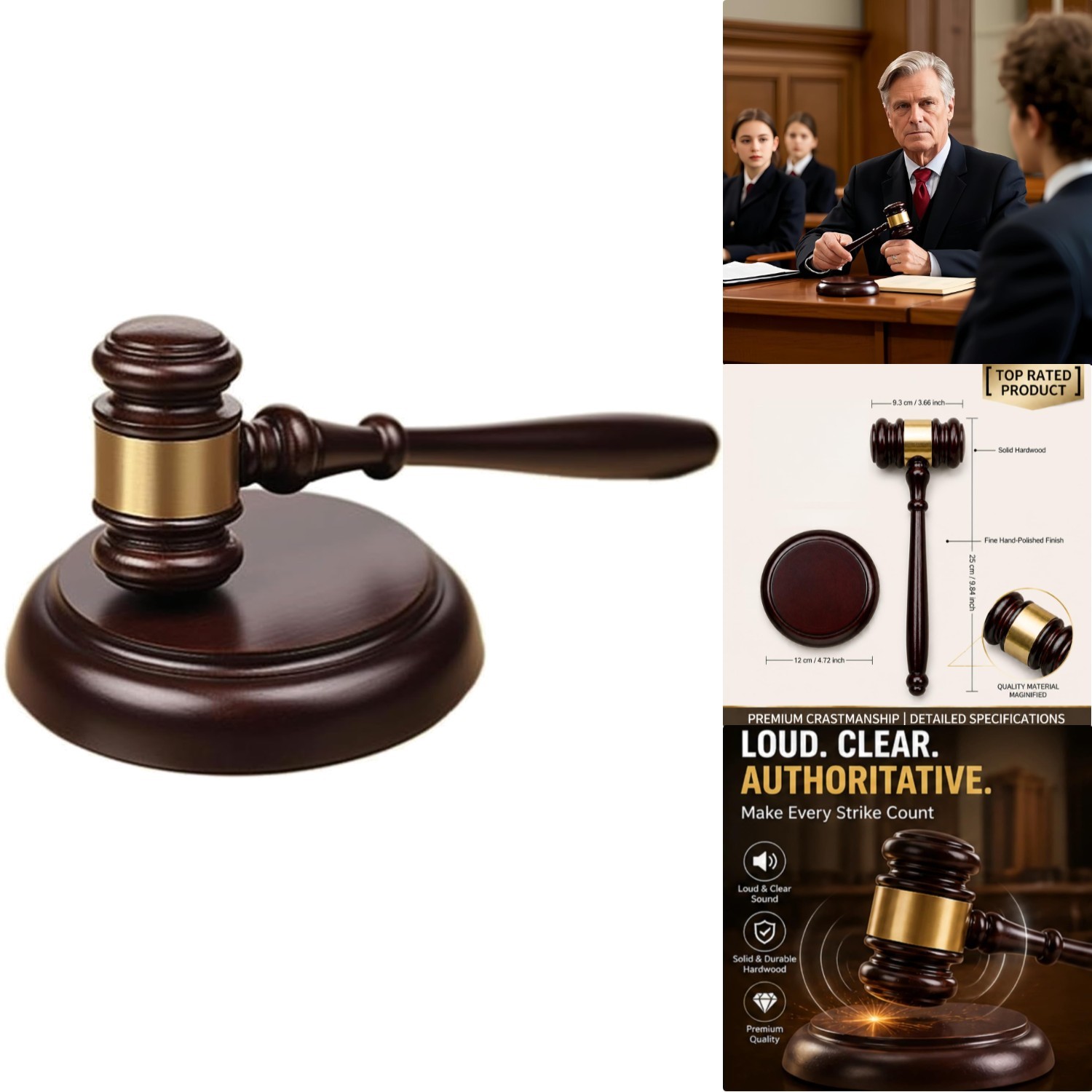 Wooden Gavel and Sound Block Set Wine Red Judge Law Court Auction Gift