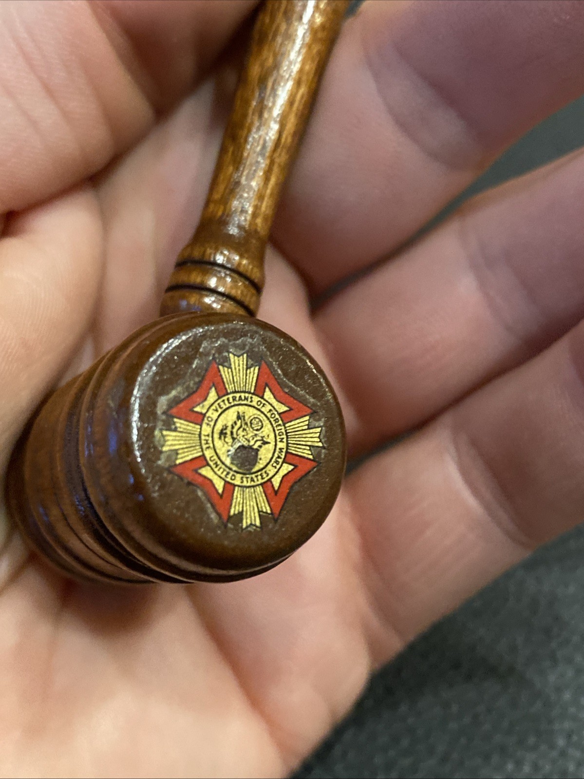 VTG 1960s VFW LOGO MINI TURNED WOOD GAVEL JUDGE’S GAVEL VETERANS OF FOREIGN WARS