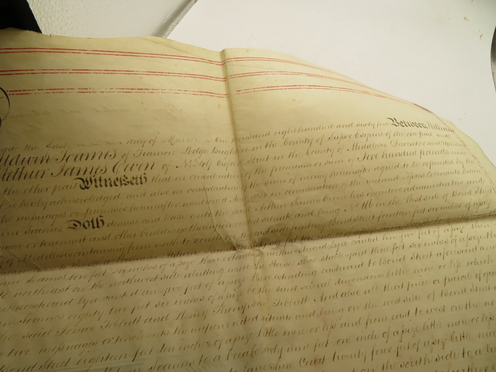 GREAT BRITAIN 1865 LARGE INDENTURE DOCUMENT WITH TAX STAMP OTHER WAX STAMP