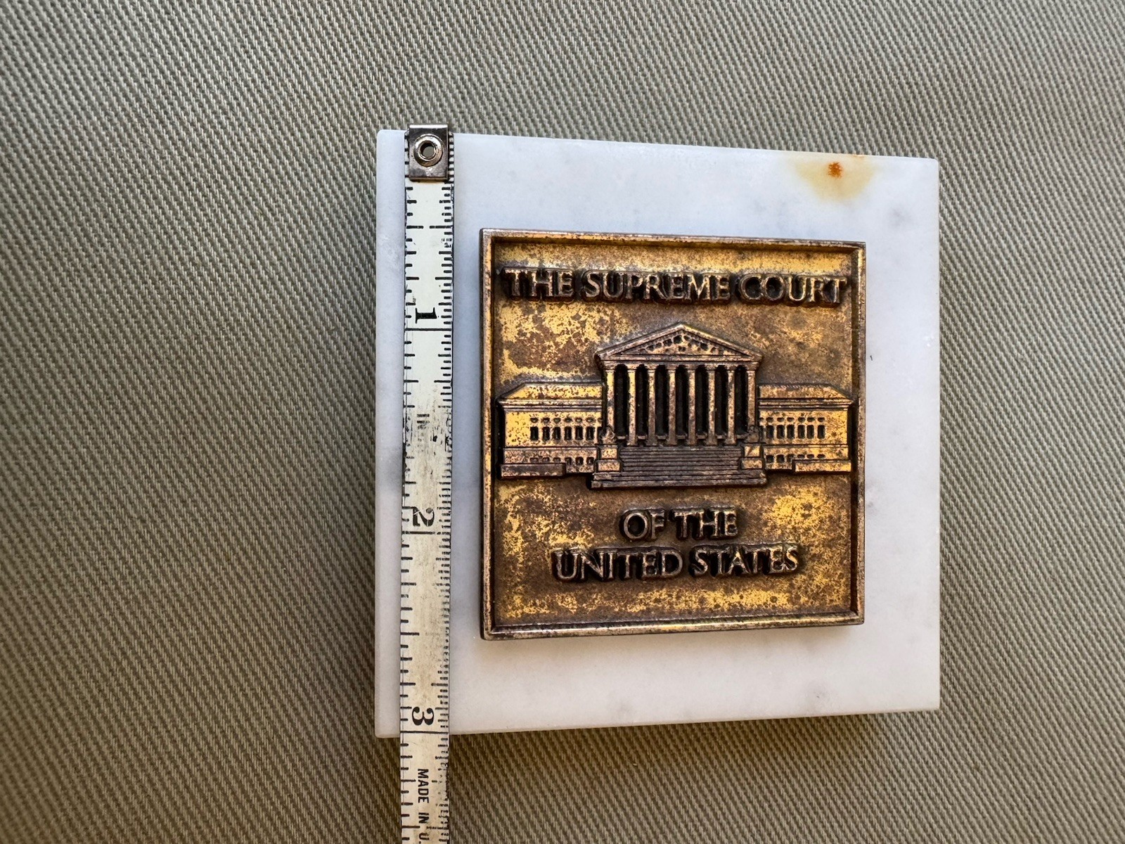 Souvenir 1960s Marble and Bronze Paperweight – US Supreme Court – Crest Craft