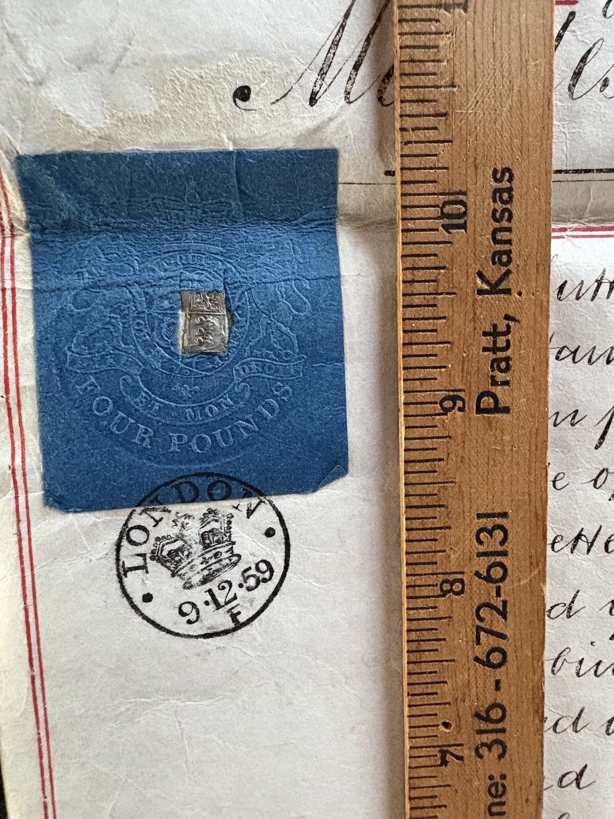 Antique Vellum London England Queen Victoria Era Document 1859 20x 24 Original