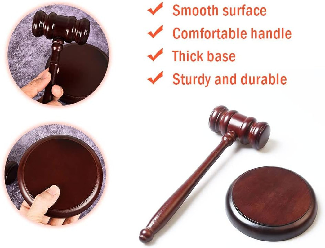 Black Gavel and Block, Handcrafted Wooden Set for Judge, Lawyer, Student, Auctio