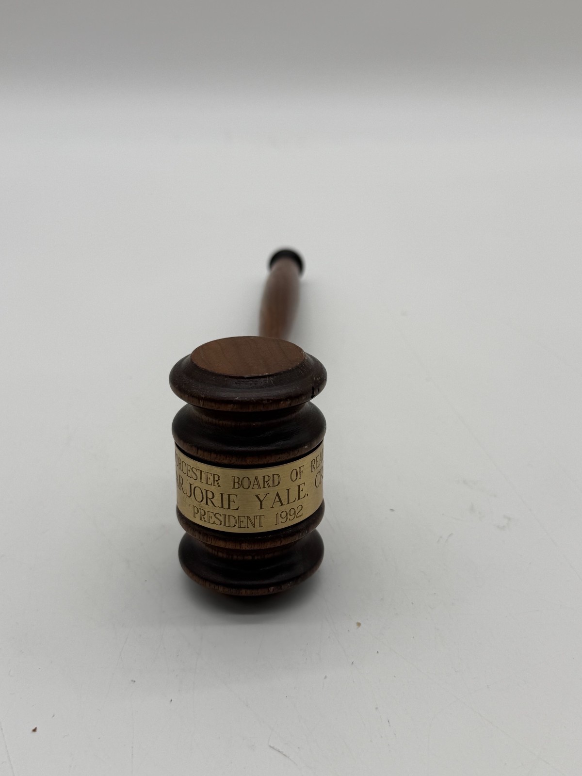 Vintage Wood Presentation Gavel Brass Band Worcester Board of Realtors 1992