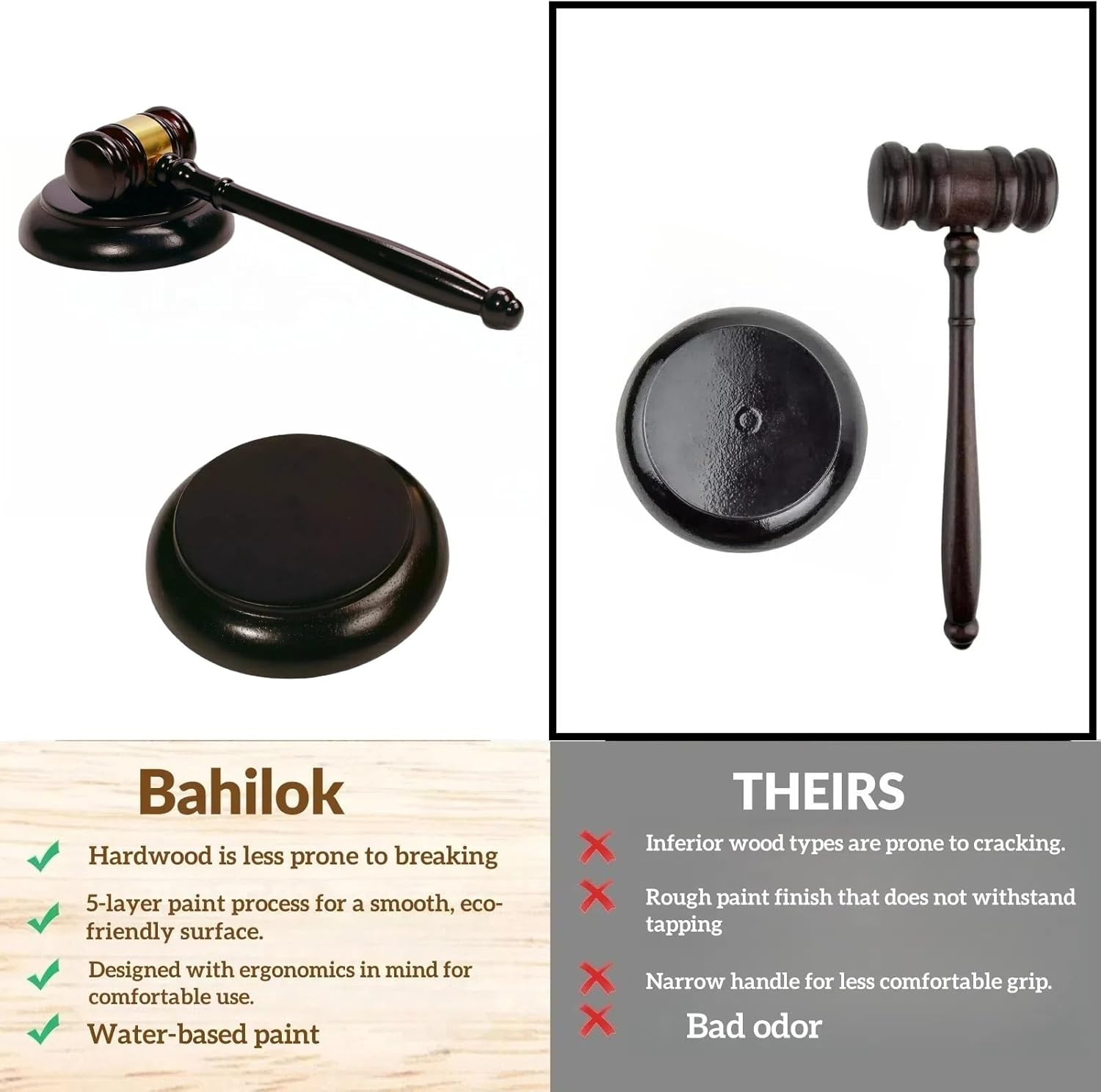 Wooden Gavel and Sound Block Set, Loud Clear Strike Judge Gavel for Meetings, Au