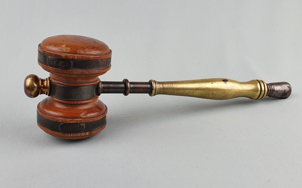 Antique bronze and wood judge or auction hammer,19thC