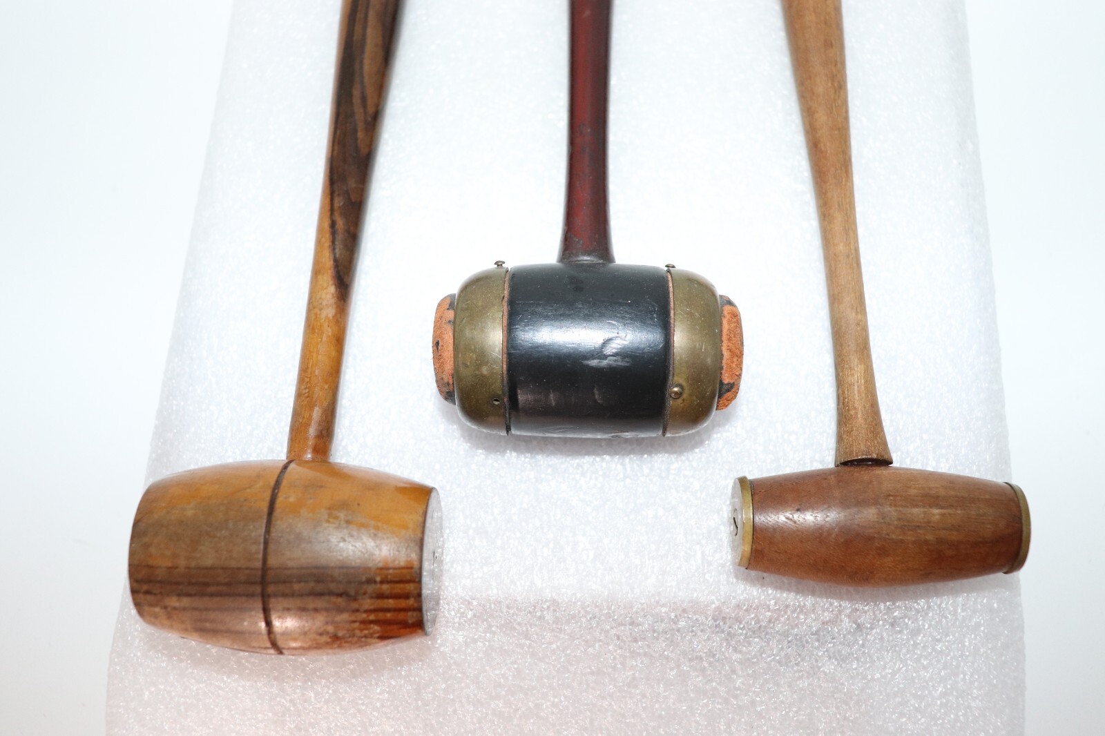 Antique Auctioneers Turned Wood Gavel Lot of 3 Brass, Leather, Wood