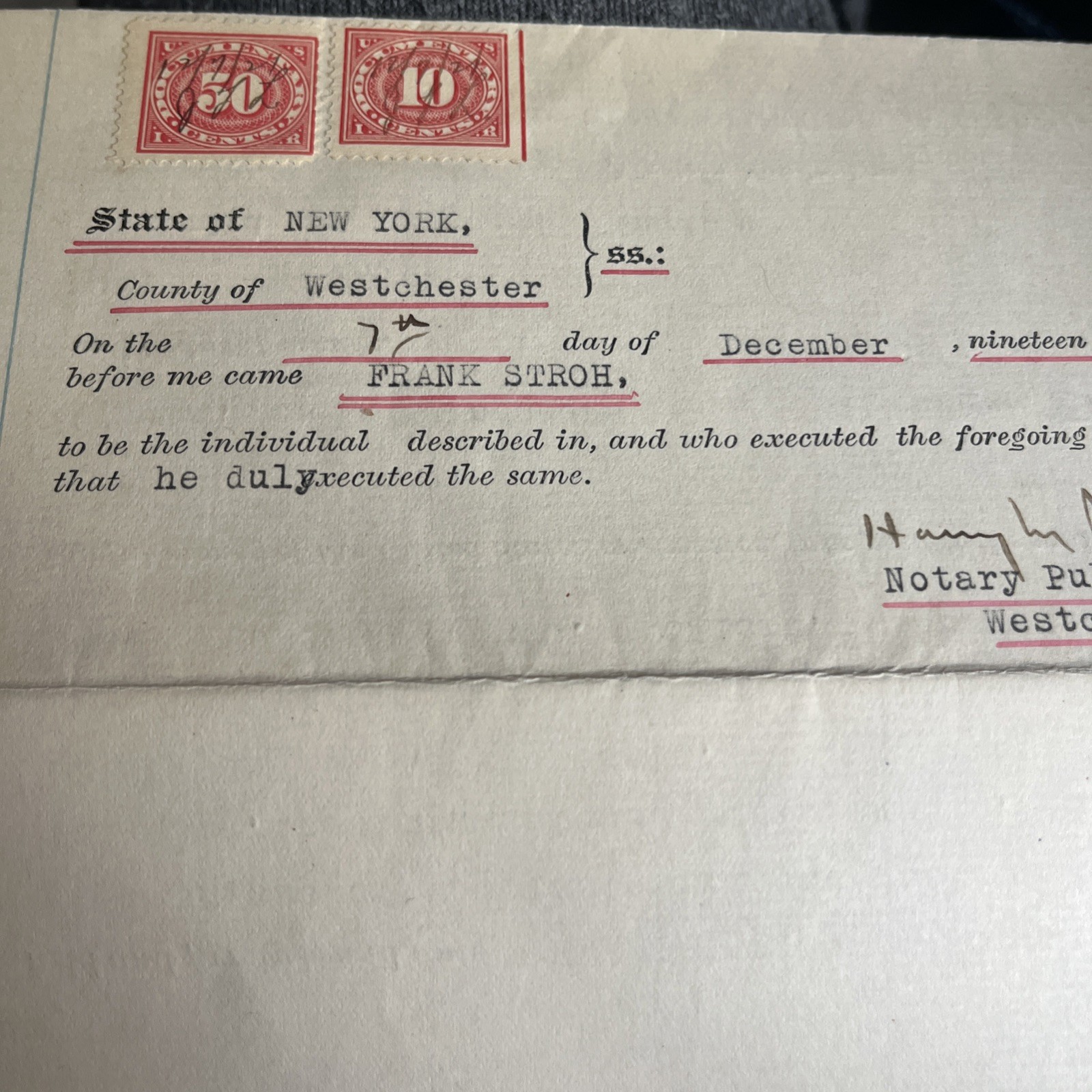 SIGNED STAMPED SEALED Legal BOND Document 1921 NEW ROCHELLE NY Armenian LAMBDEN