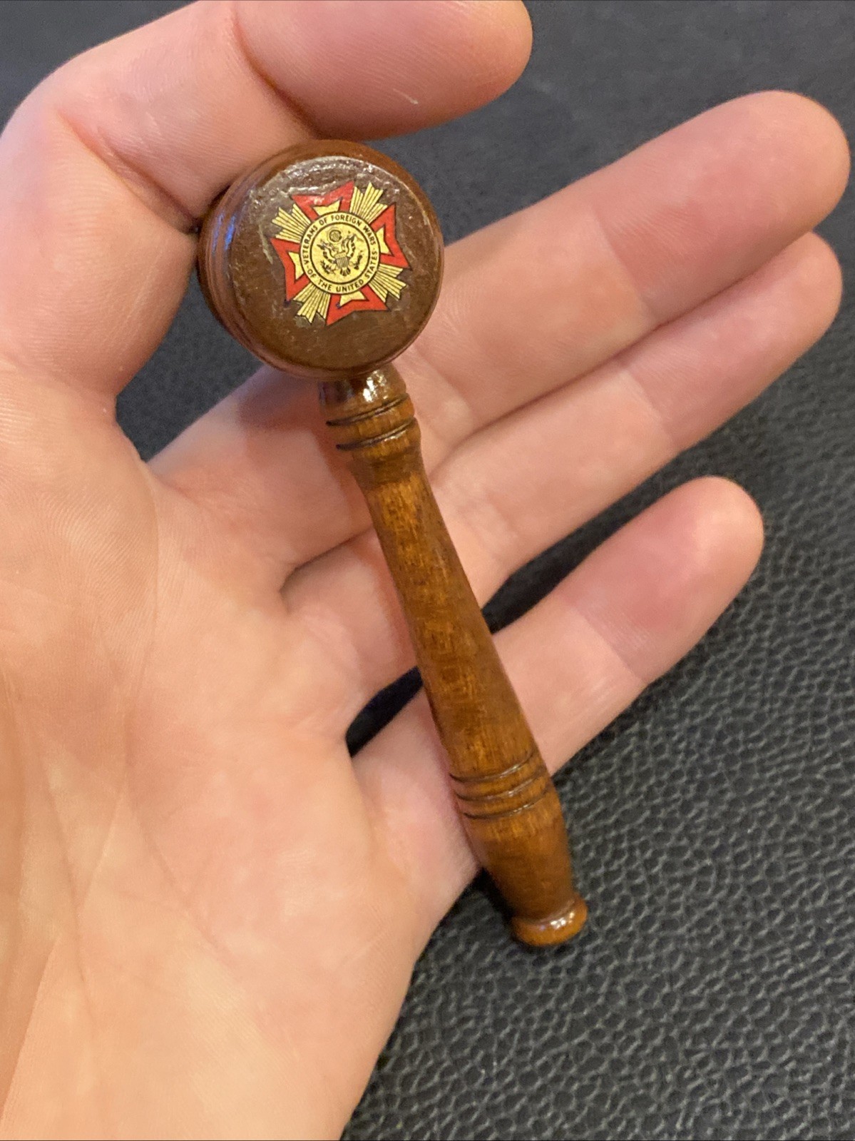 VTG 1960s VFW LOGO MINI TURNED WOOD GAVEL JUDGE’S GAVEL VETERANS OF FOREIGN WARS