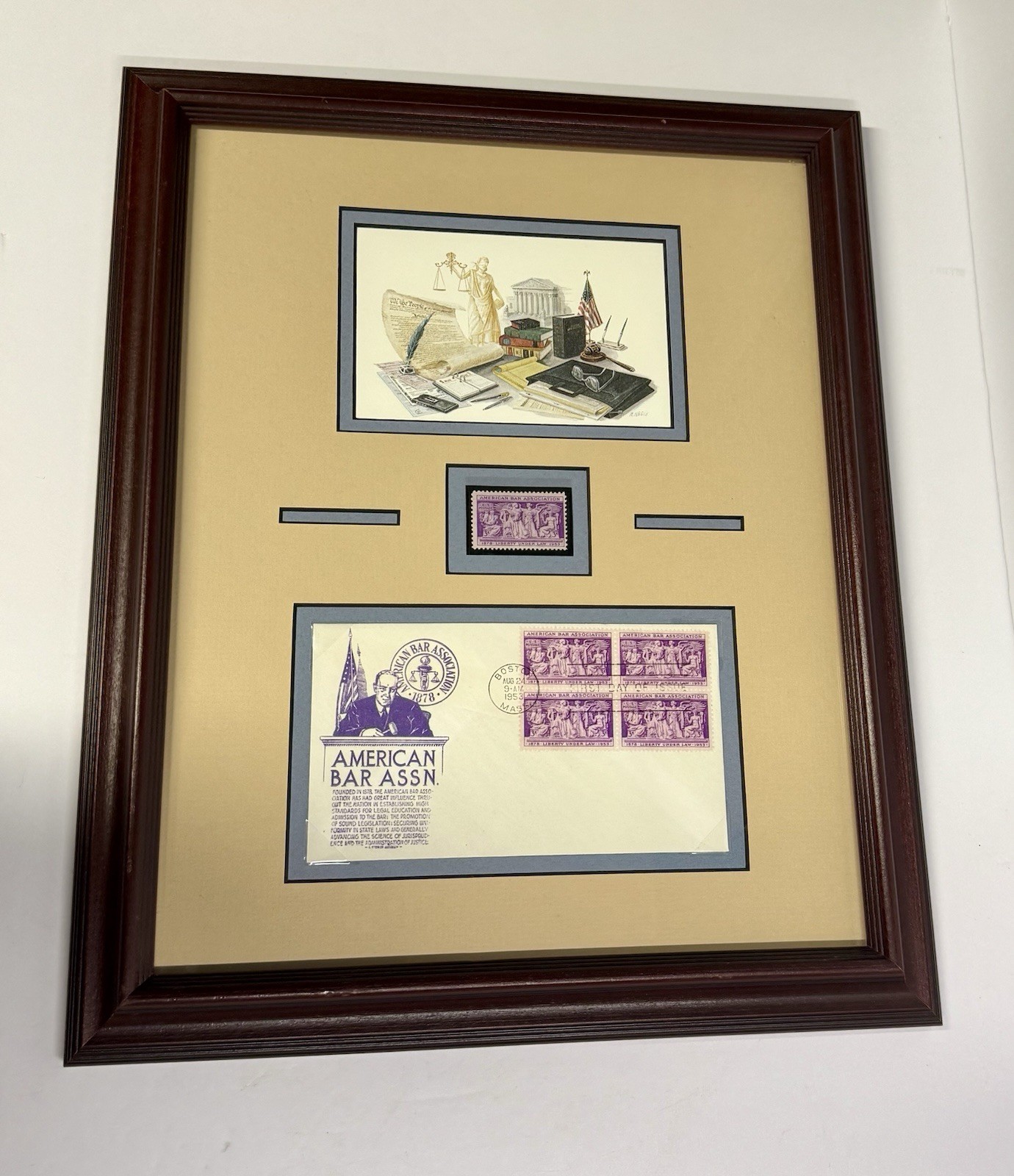 5-3 Cent 1953 Postage Stamps American Bar Association Framed & Matted Collage