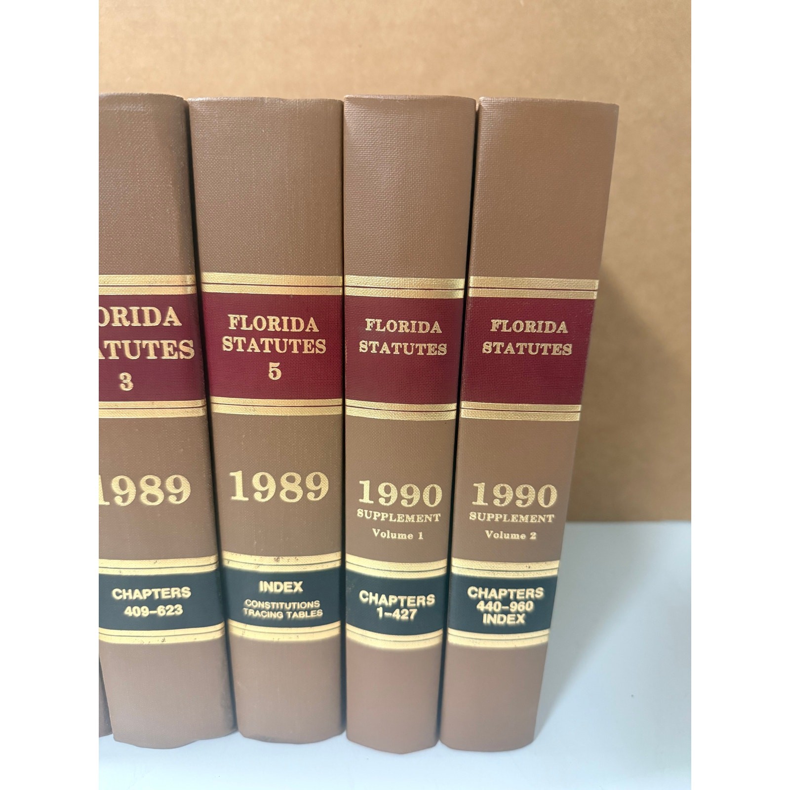 Florida Statutes 1989 Set w/ 1990 Supplements Vol 1 & 2 – Volume 1-3, 5