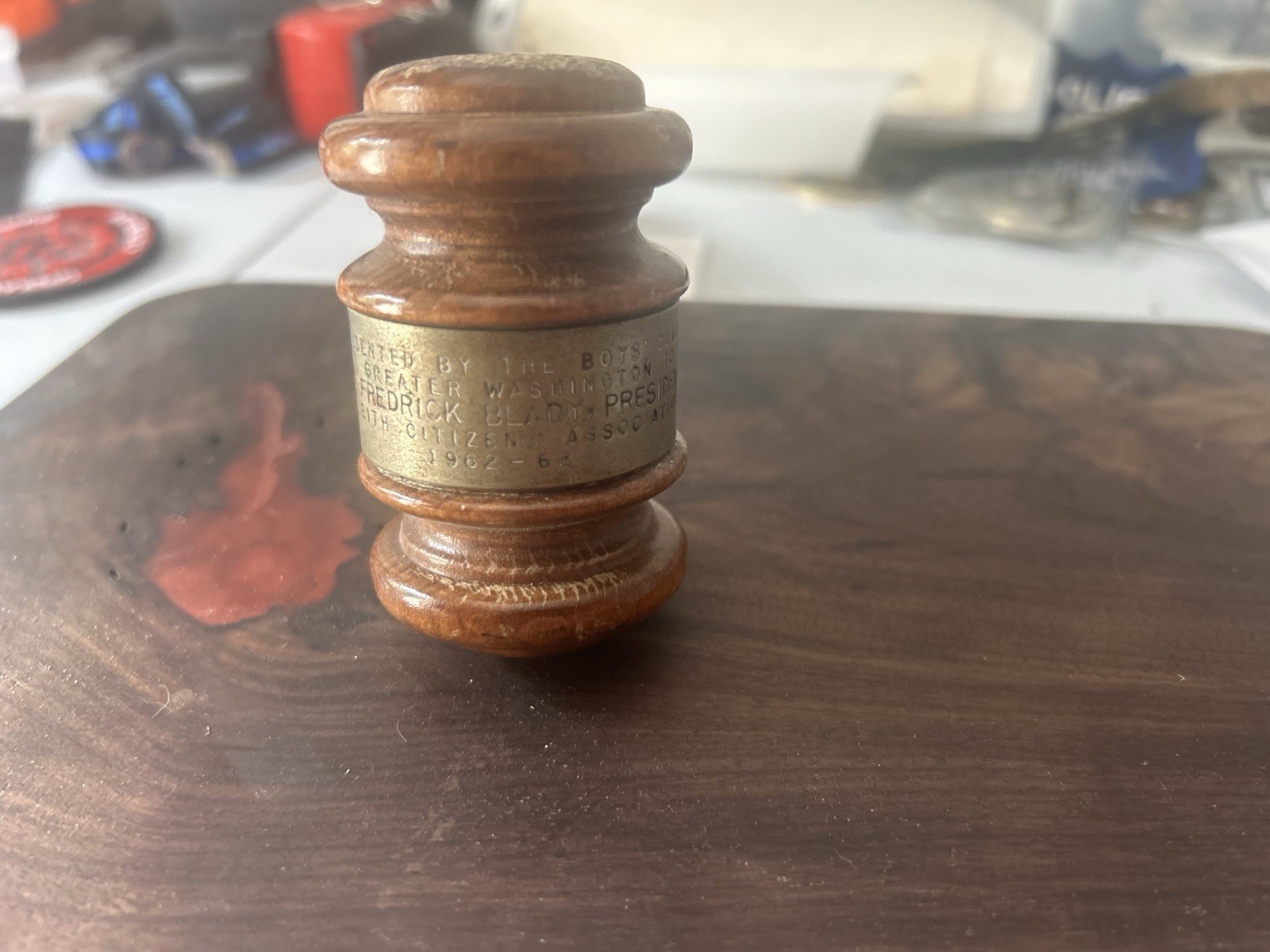 Wooden Judge Gavel & Sound Block, Lawyers & Legal Theme, Engraved 1962-63