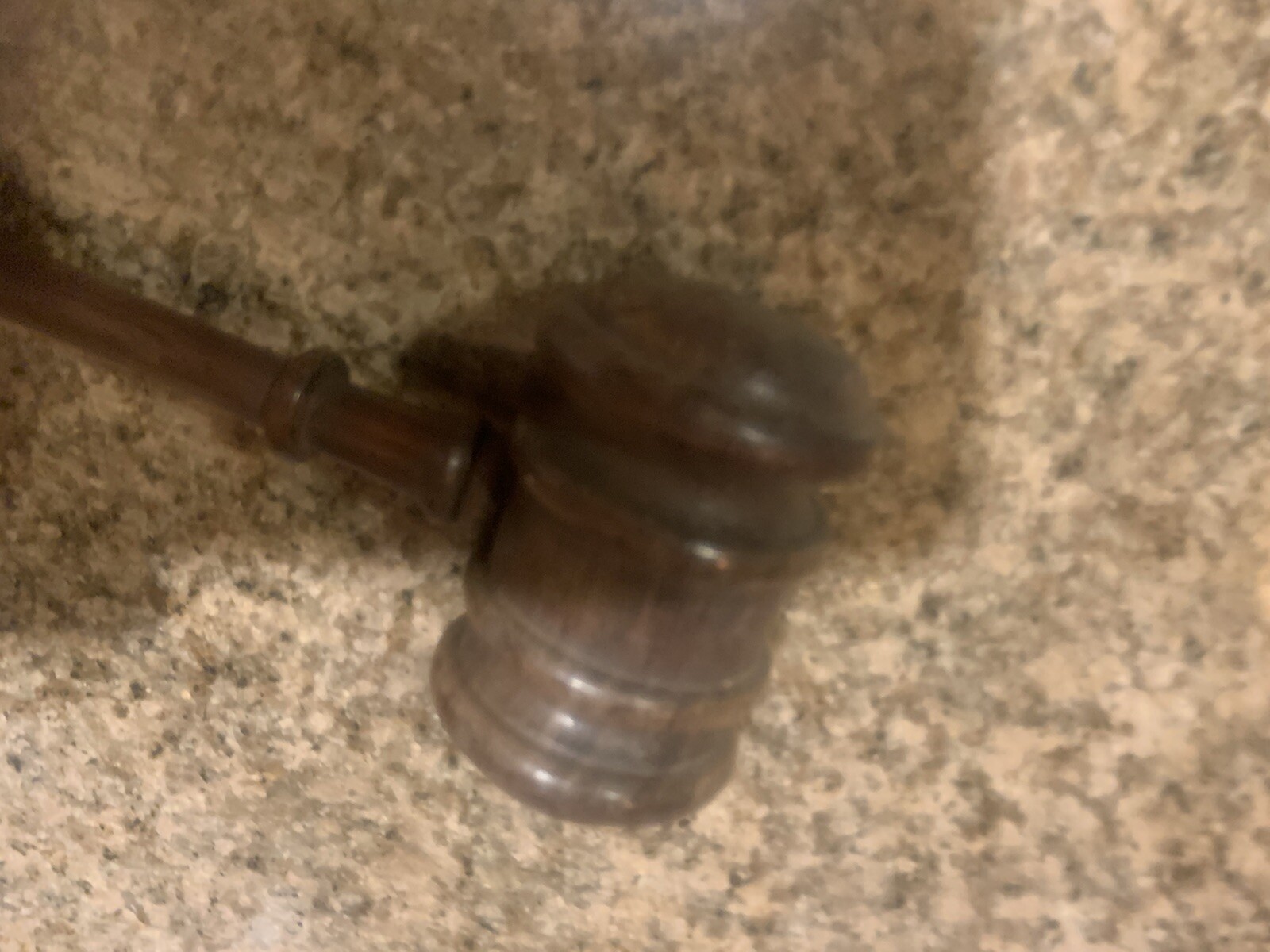 Vintage ornate turned wood gavel spindle 10” dark grained wooden rosewood? Judge