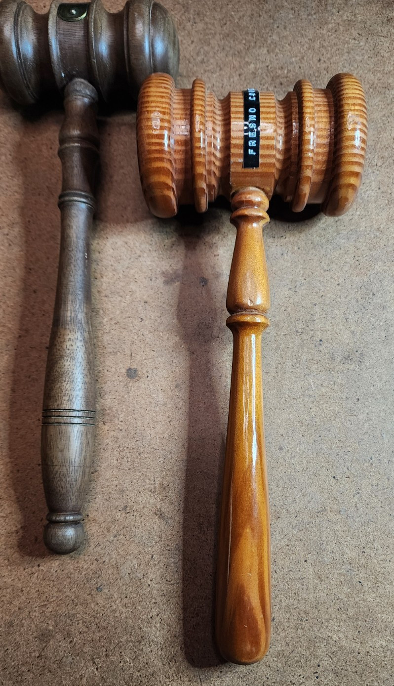 2 Vtg Wood GAVELS From the Original Fresno County Courthouse 1877-1966, Calif.