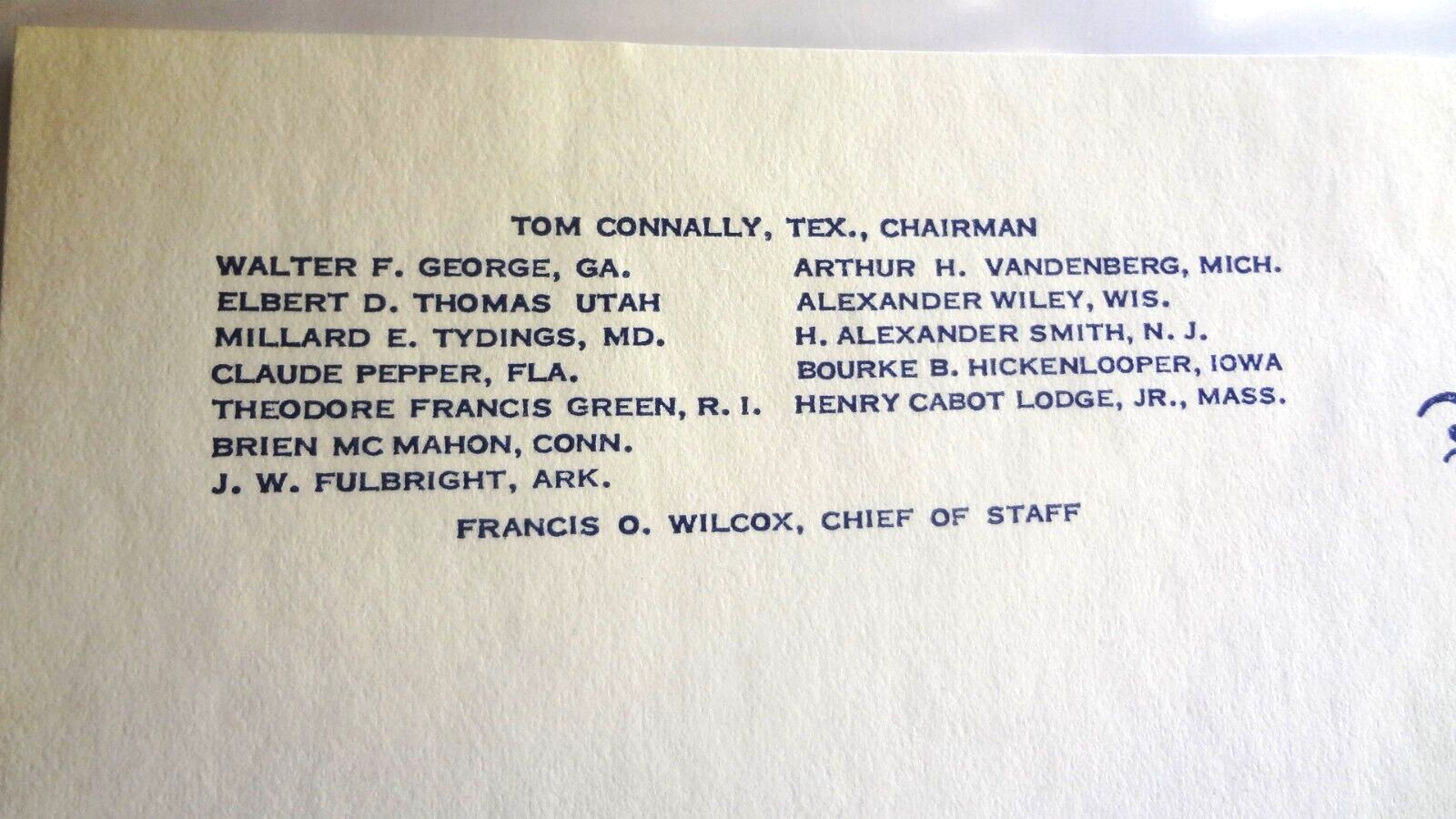Historic Find~ 1949 U.S. SENATE FOREIGN RELATIONS LETTER to EDWARD DUMBAULD