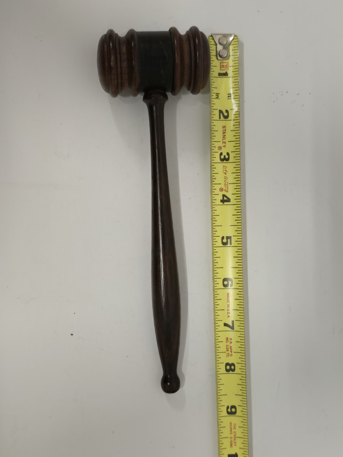 Vintage Med Wooden Judges Gavel Auction Hammer Mallet Round Tip 8.25″