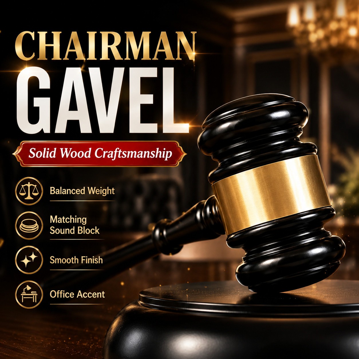 Wooden Gavel and Block Set Sound Block for Lawyer Judge Meeting Gift Office Desk