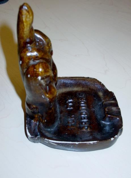 Vintage Handmade Ceramic «For My Creditors» Stained ‘The Finger’ Ash Tray (VG)