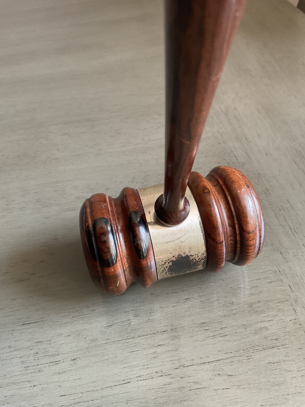 Vintage Wooden Gavel 10 3/4” Long w metal band