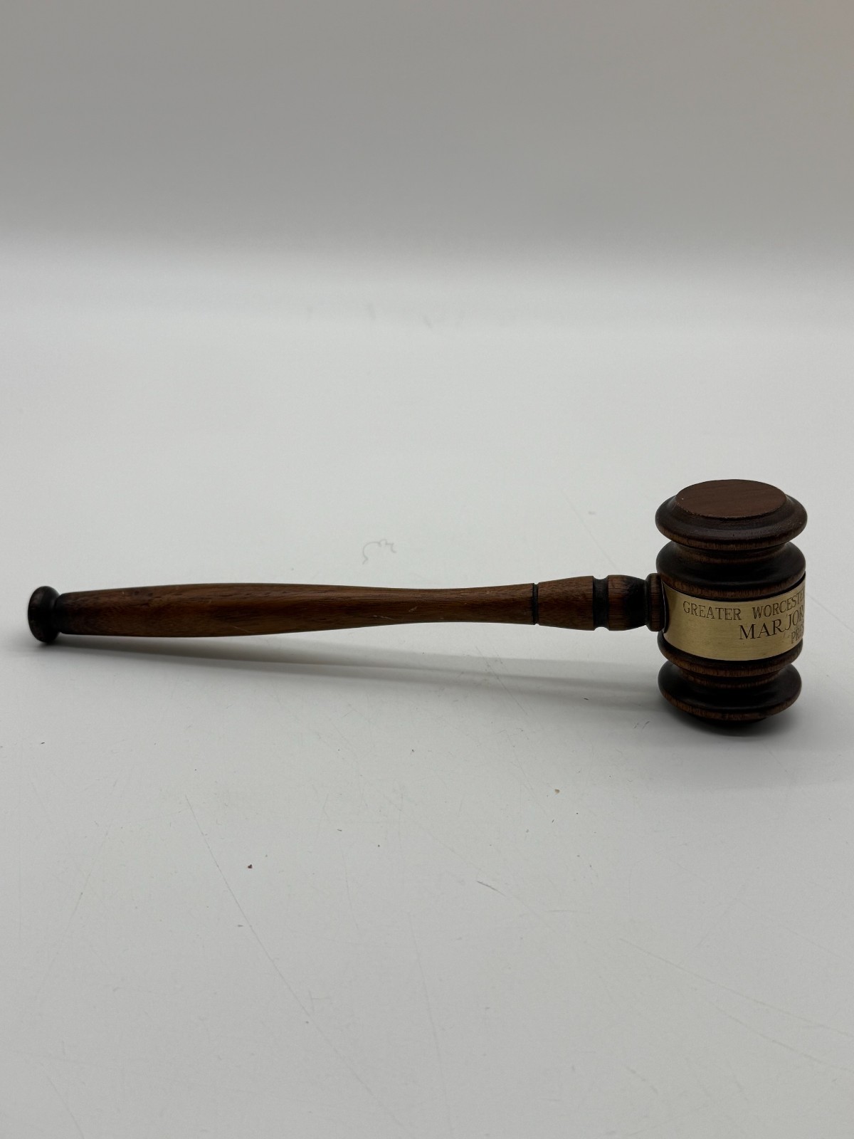 Vintage Wood Presentation Gavel Brass Band Worcester Board of Realtors 1992