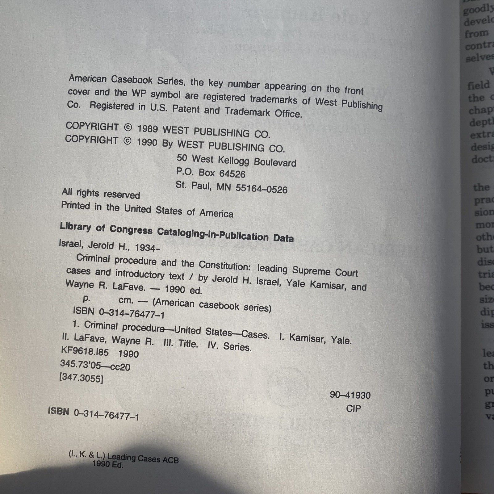 Criminal Procedure and the Constitution Israel Kamisar Lafave 1994 & 1990 Cases