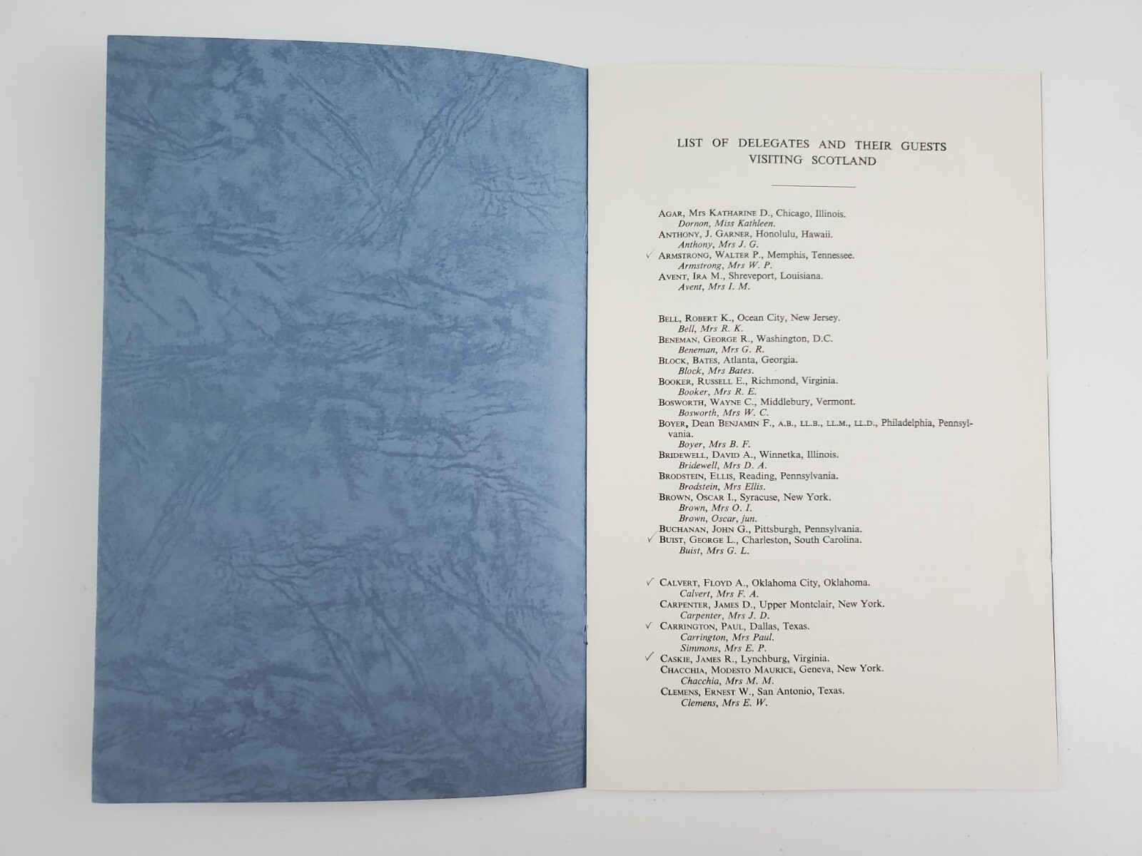 1957 American Bar Association Lawyer Convention ABA Scotland UK Delegate List