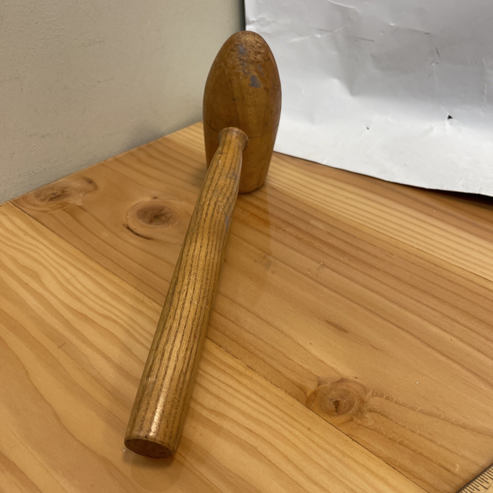vintage wooden Solid wood mallet w/Round Wood end & Flat End 11” Long