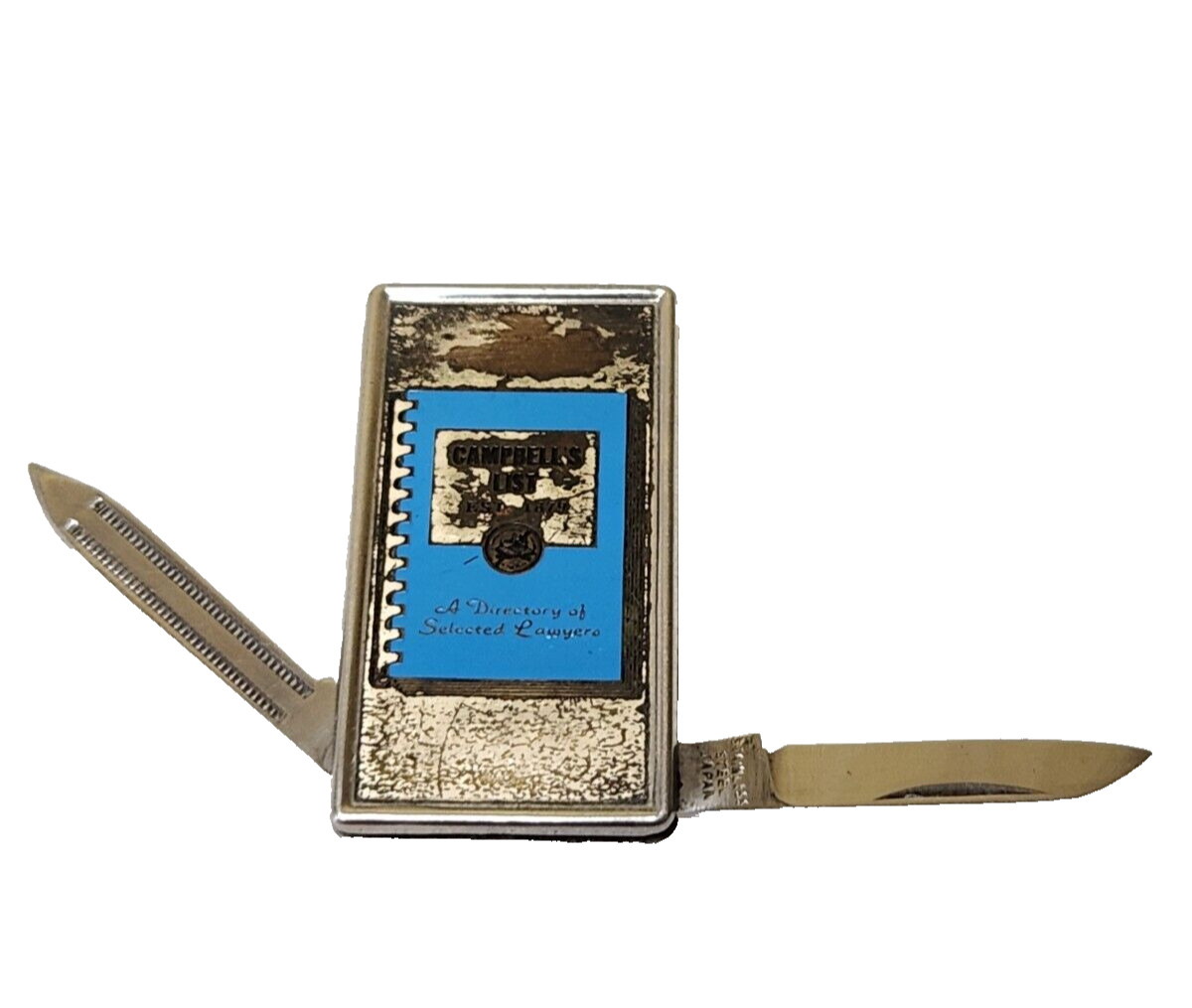 Vintage CAMPBELL’S LIST Directory of Selected Lawyers MONEY CLIP File Knife TOOL