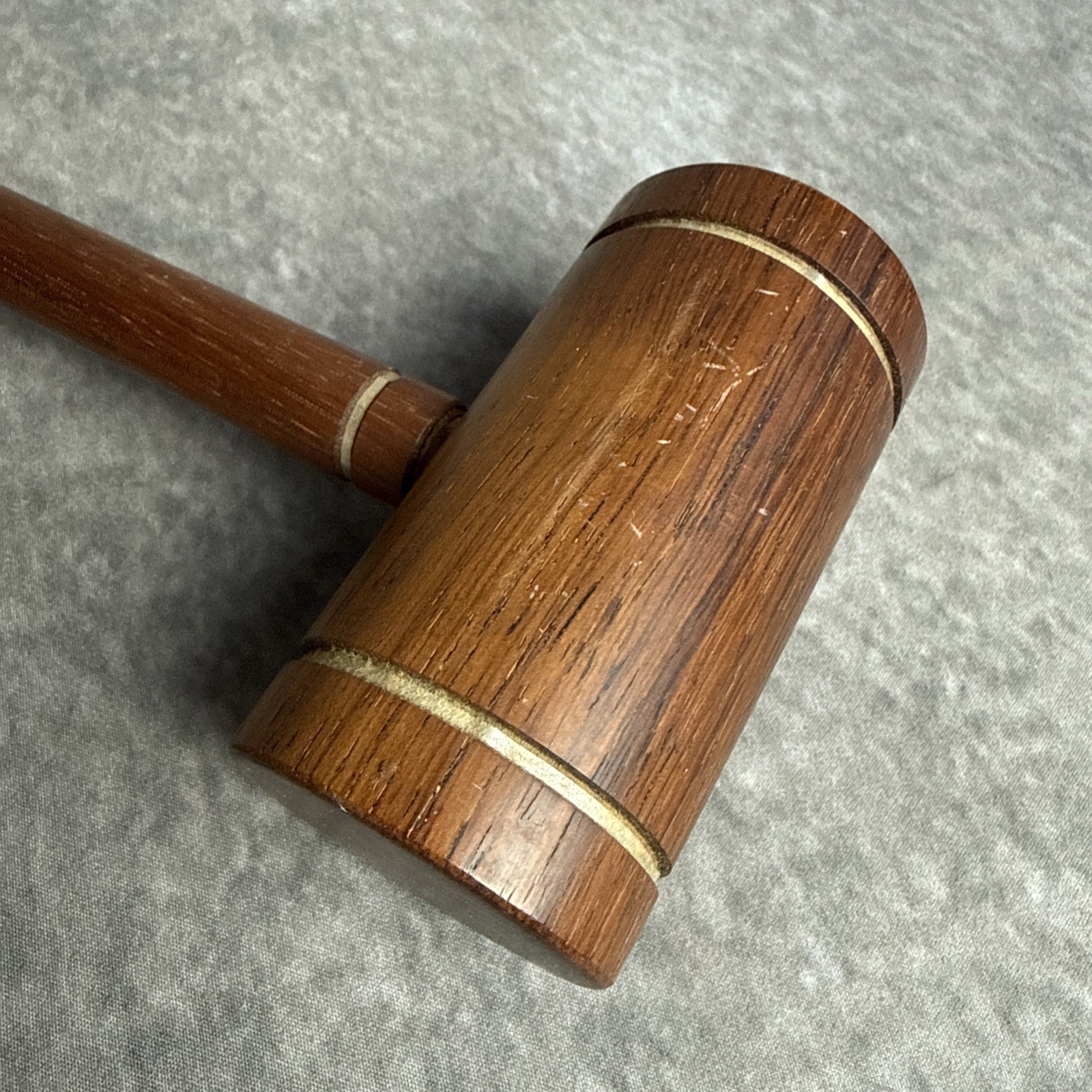 Vintage Wooden Judges Gavel Decorative Metal Bands 10”