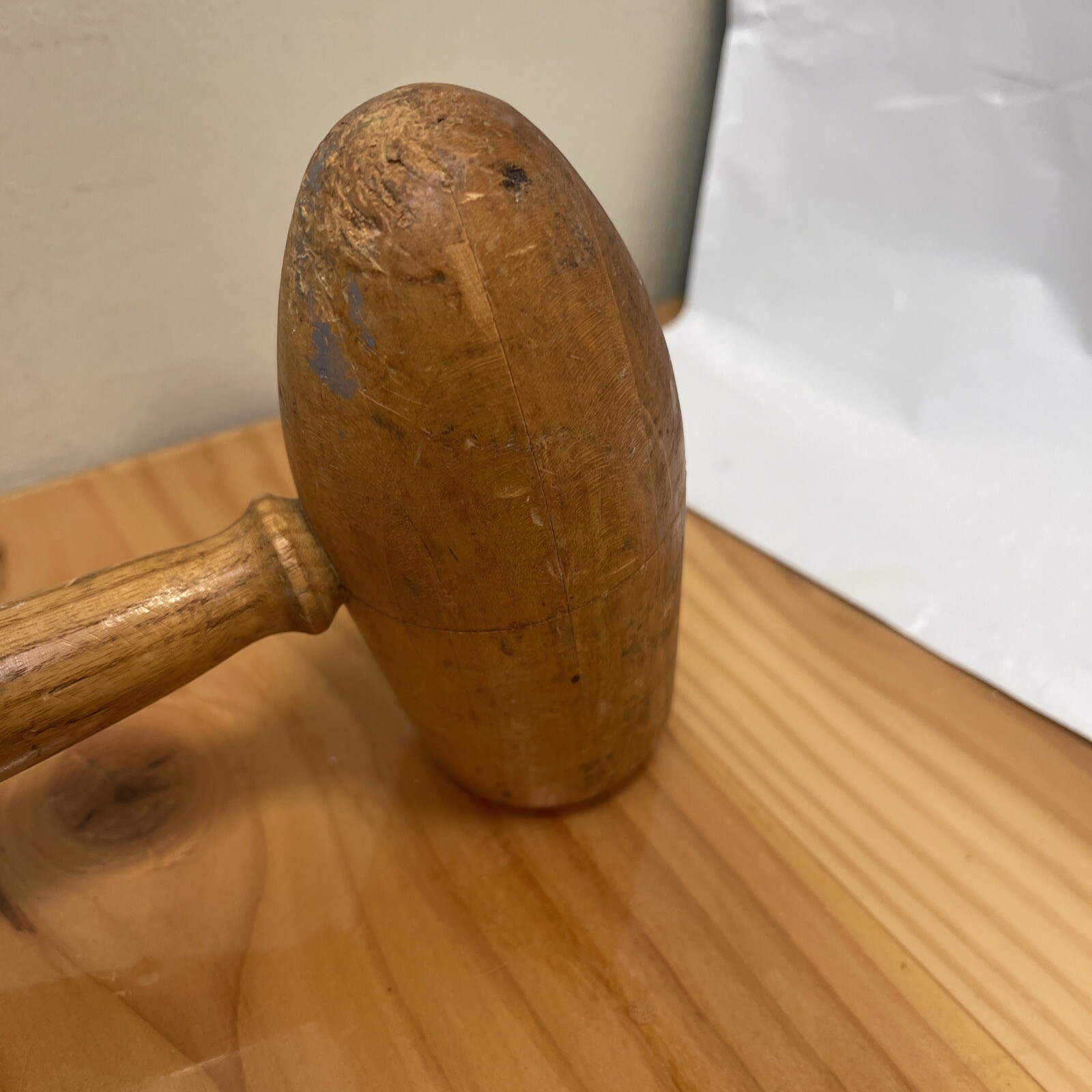 vintage wooden Solid wood mallet w/Round Wood end & Flat End 11” Long
