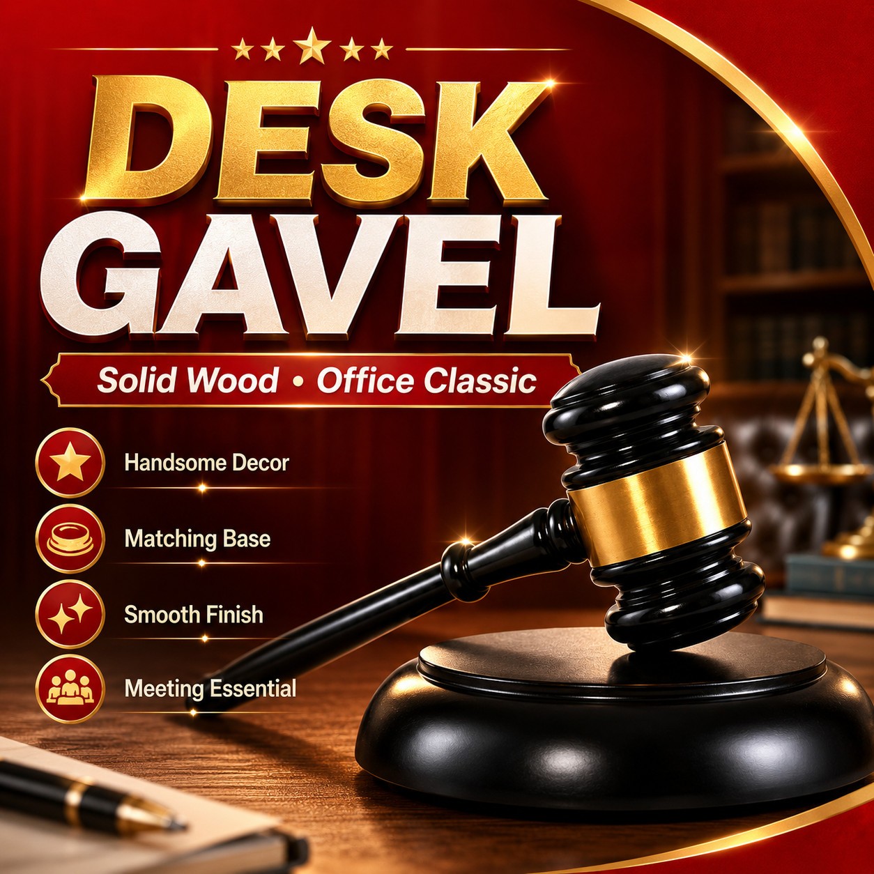 Wooden Gavel Sound Block Set for Judge Lawyer Auction Meeting Gift Desk Decor