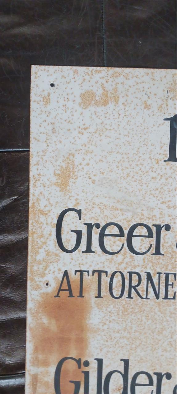 VINTAGE TULSA METAL SIGN ATTORNEYS AT LAW DON L GILDER JEFFERSONE G GREER