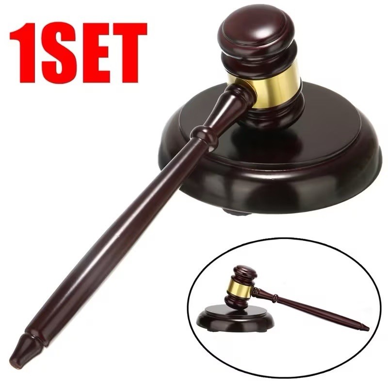 Wooden Judge Gavel Auction Hammer Courtroom Mallet Sound Block Set Decor