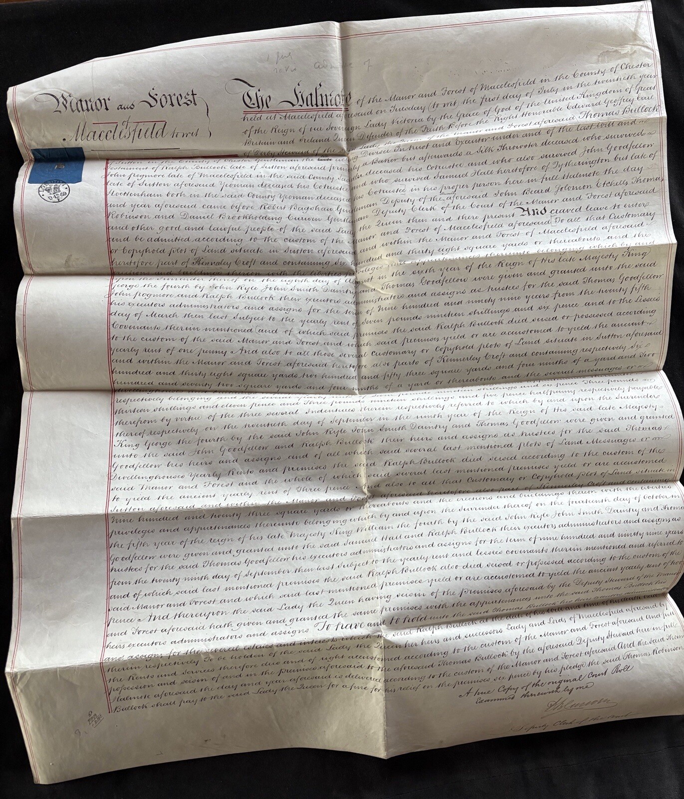 Antique Vellum London England Queen Victoria Era Document 1859 20x 24 Original